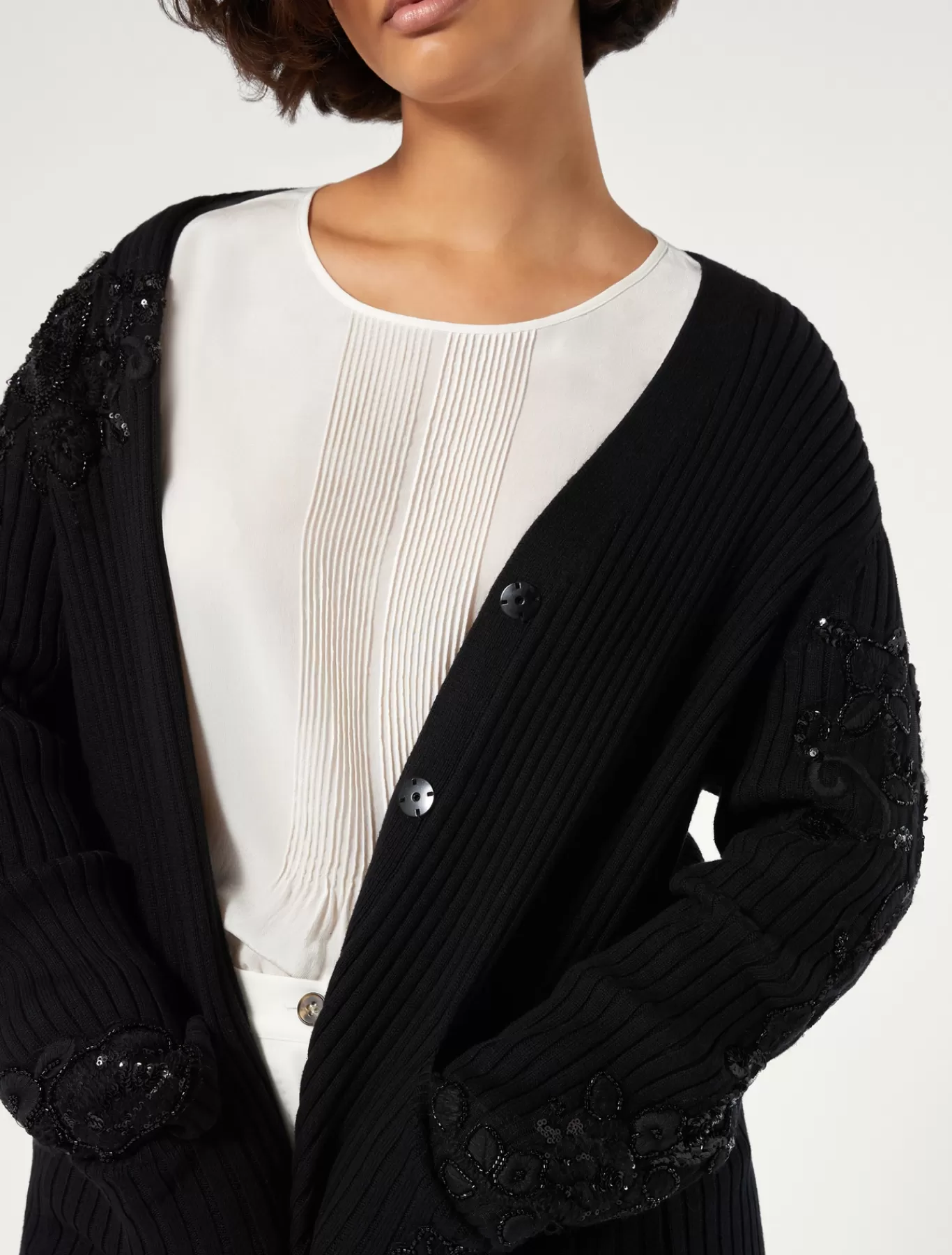 Marina Rinaldi Pulls | Pulls>Cardigan en coton avec broderies NOIR