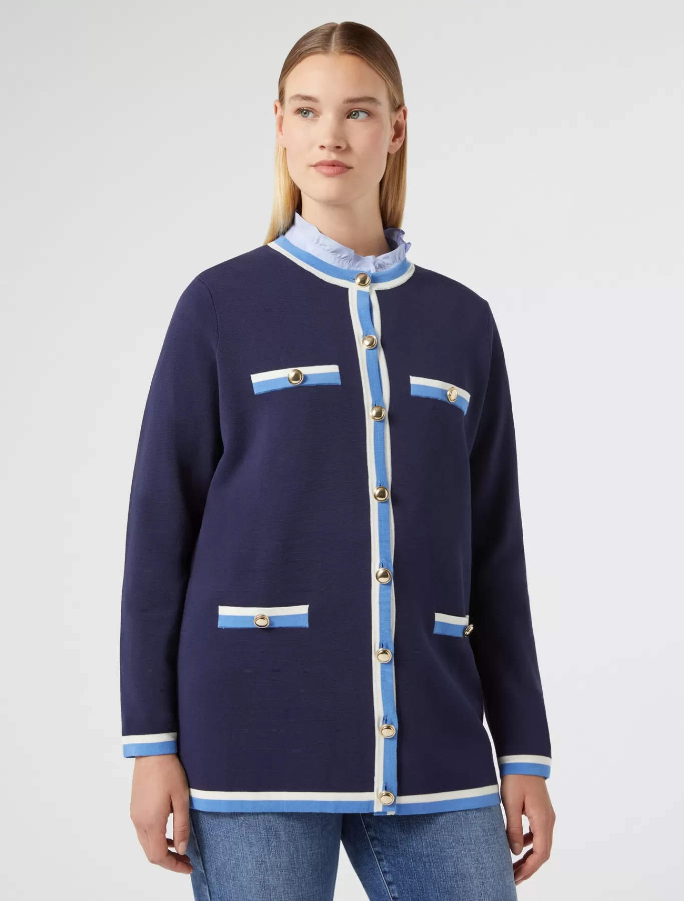 Marina Rinaldi Pulls | Pulls>Cardigan en coton modal BLEU