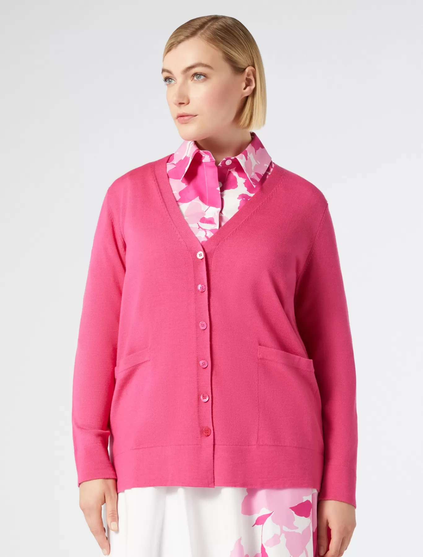 Marina Rinaldi Pulls | Pulls>Cardigan en laine FUCHSIA