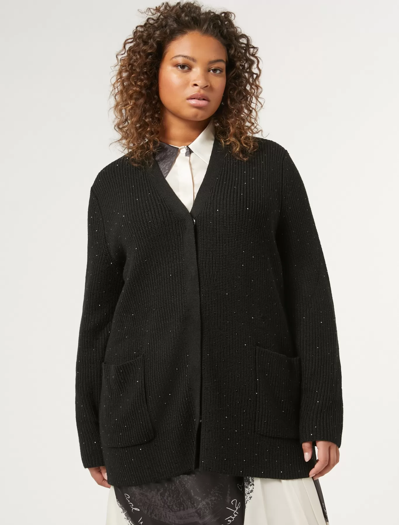 Marina Rinaldi Pulls | Pulls>Cardigan en laine mélangée avec strass NOIR