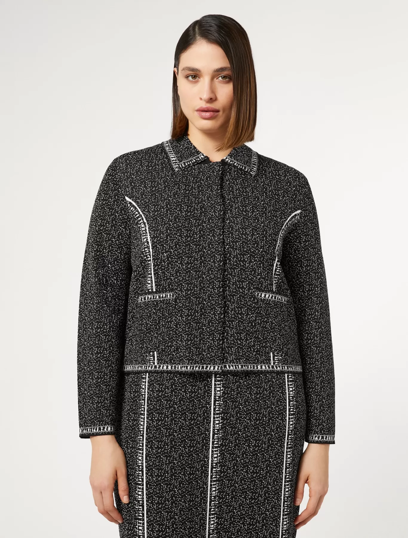 Marina Rinaldi Pulls | Pulls>Cardigan en viscose jacquard NOIRBLANC