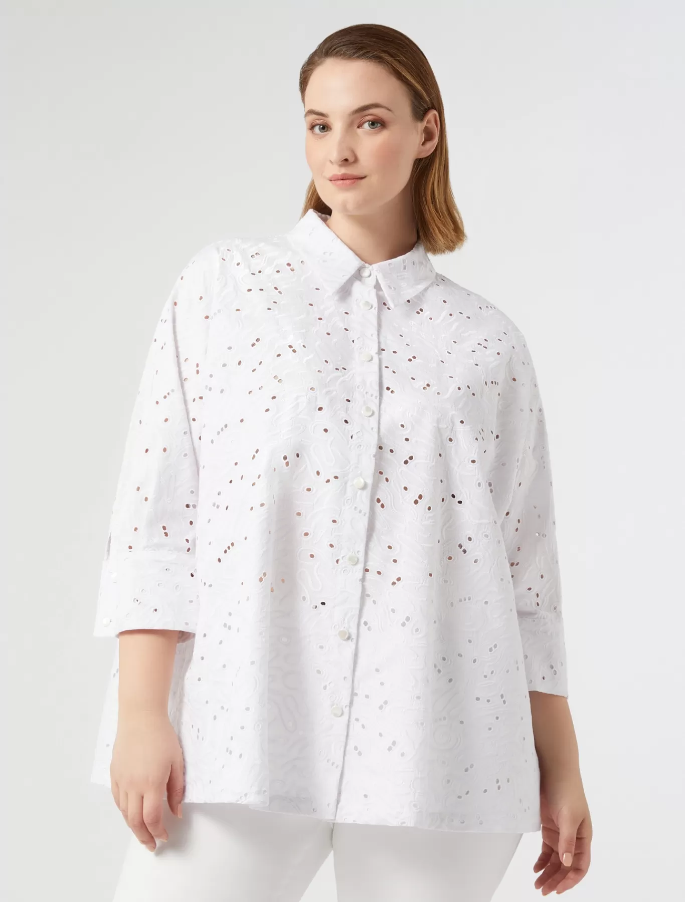 Marina Rinaldi Tuniques, Chemisiers & Blouse | Tuniques, Chemisiers & Blouses>Chemise en popeline et dentelle sangallo BLANC