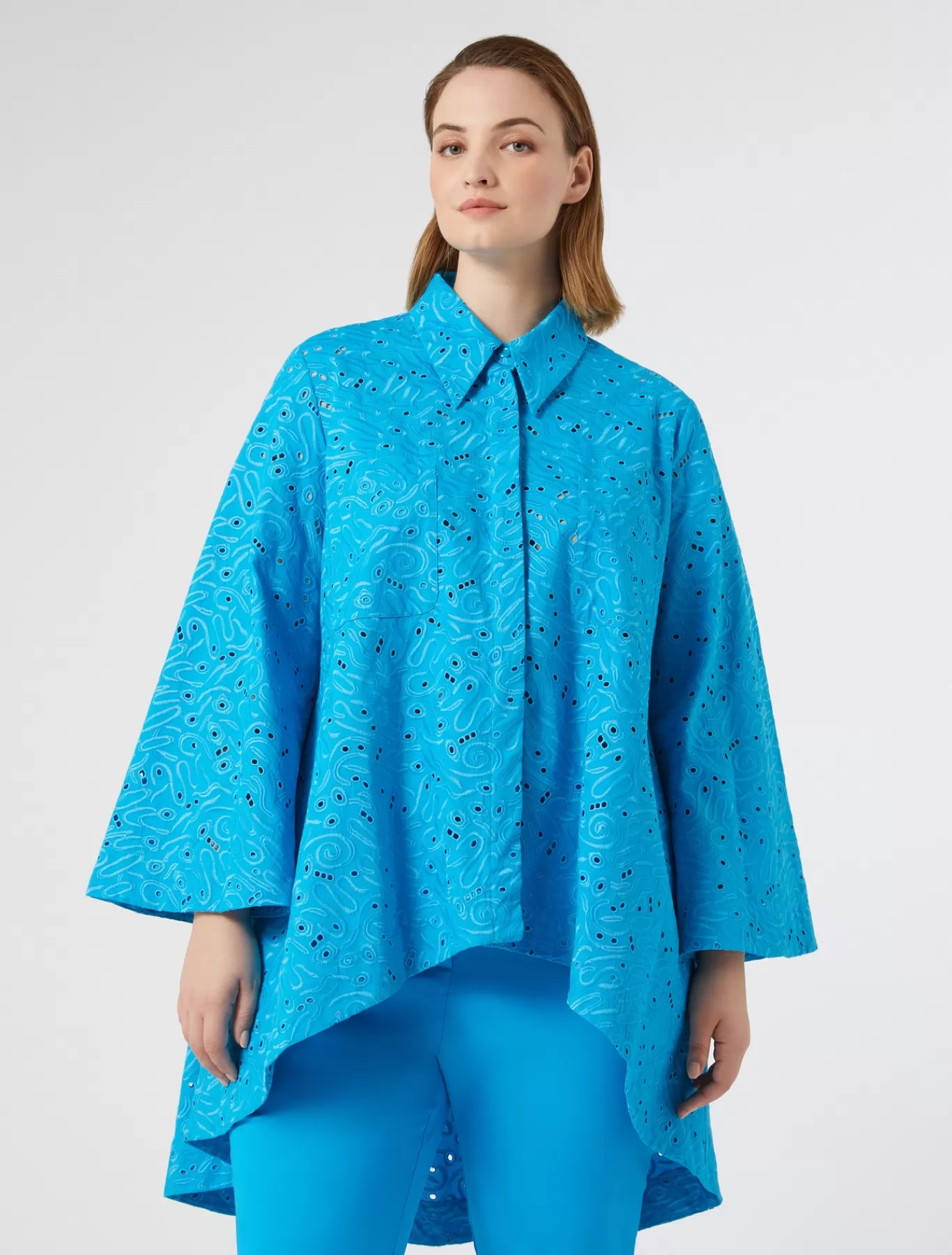 Marina Rinaldi Tuniques, Chemisiers & Blouse | Tuniques, Chemisiers & Blouses>Chemise en popeline et dentelle sangallo TURQUOISE