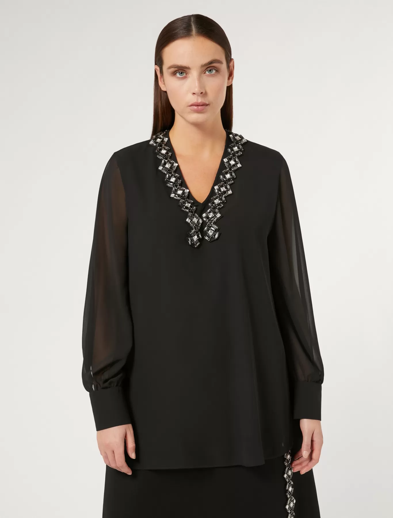 Marina Rinaldi Chemisiers | Tuniques, Chemisiers & Blouse>Chemisier en crêpe georgette NOIR