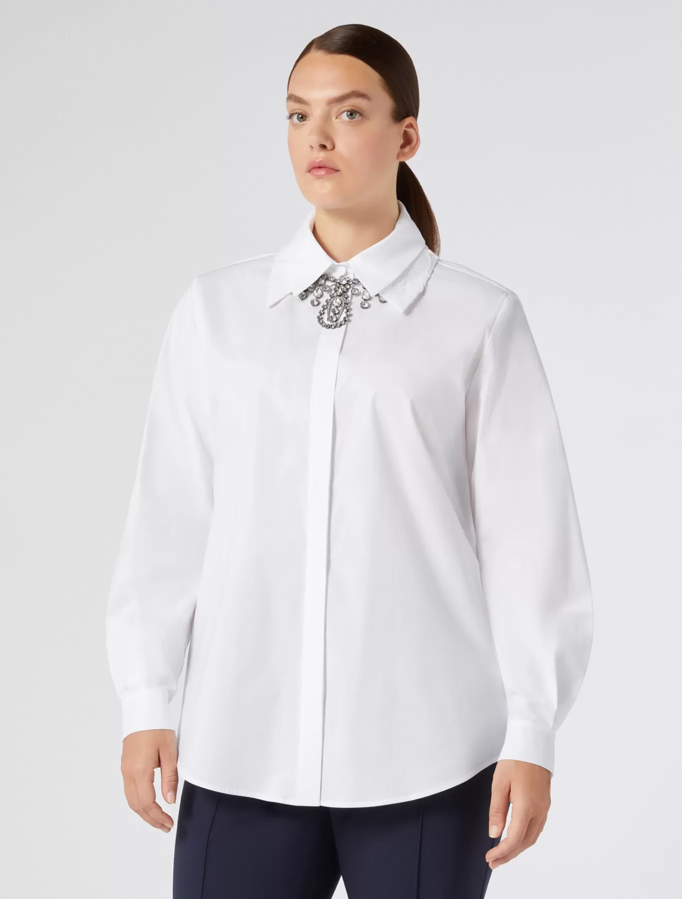 Marina Rinaldi Tuniques, Chemisiers & Blouse | Tuniques, Chemisiers & Blouses>Chemisier en popeline avec petit col BLANCNEUTRE