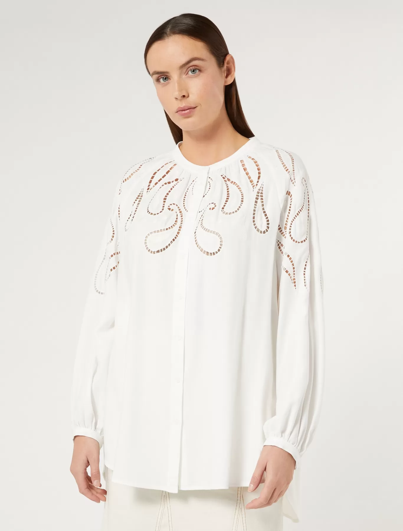 Marina Rinaldi Tuniques, Chemisiers & Blouse | Tuniques, Chemisiers & Blouses>Chemisier en viscose avec broderie BLANC