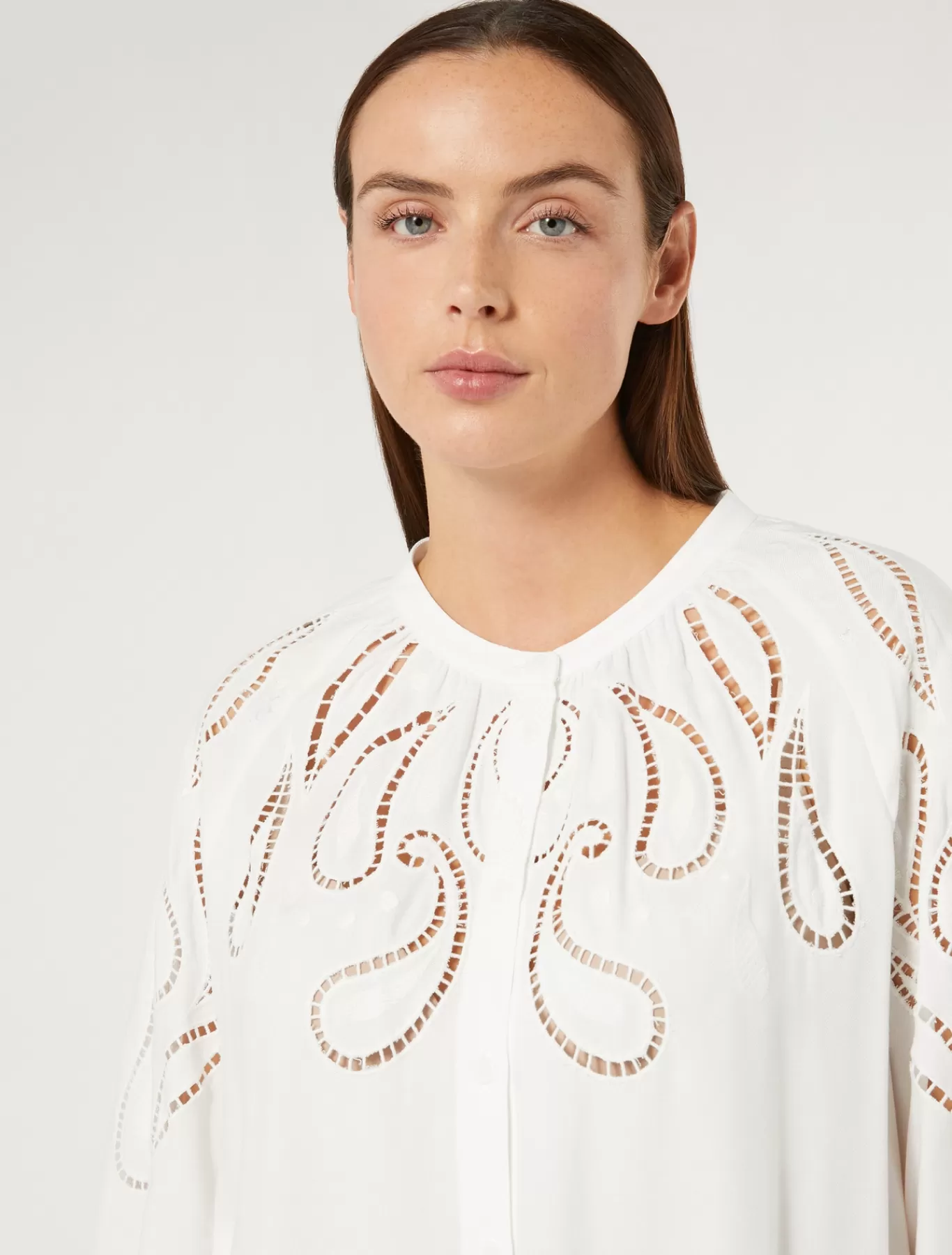 Marina Rinaldi Tuniques, Chemisiers & Blouse | Tuniques, Chemisiers & Blouses>Chemisier en viscose avec broderie BLANC