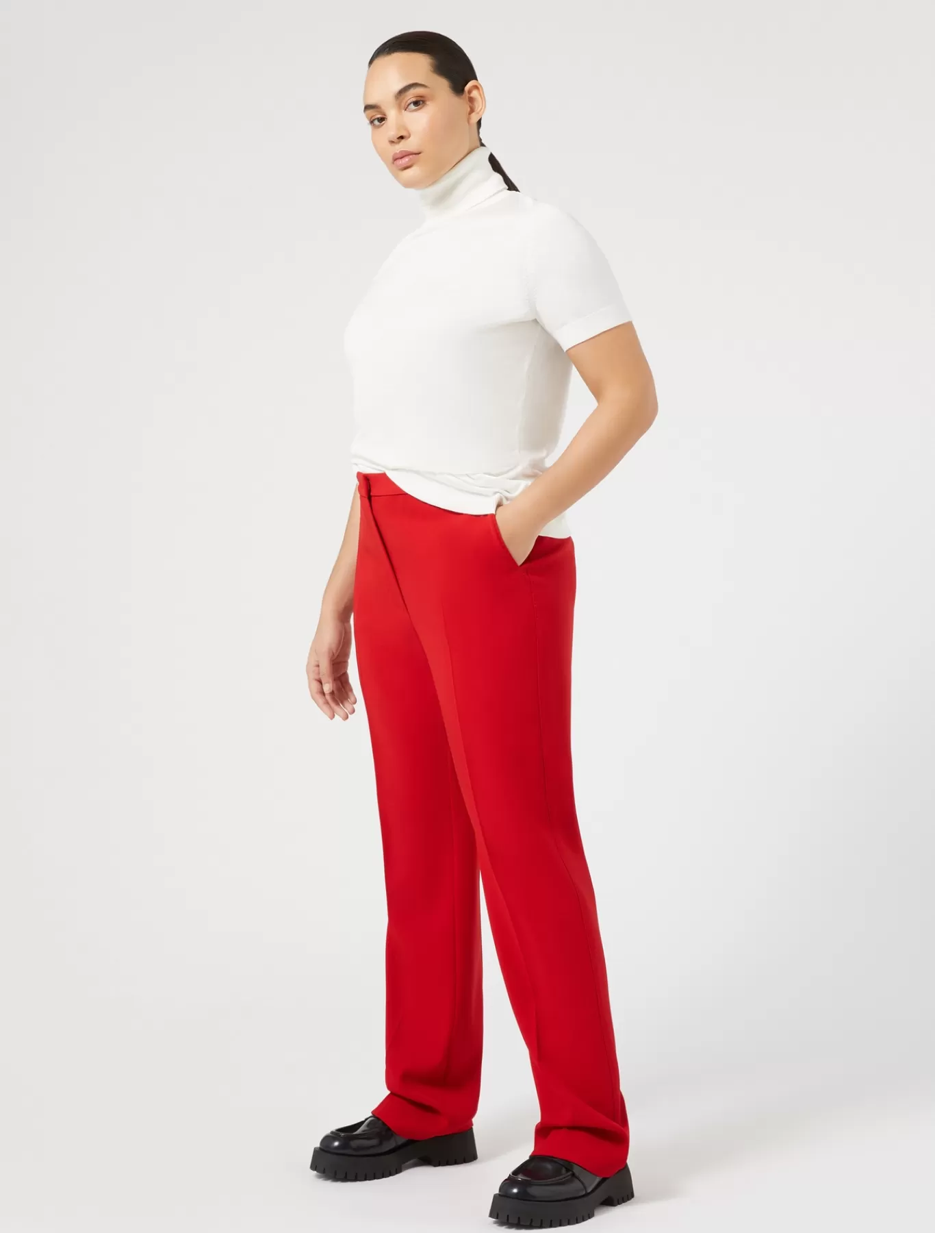 Marina Rinaldi Pantalons & Jeans | Pantalons & Jeans>Pantalon en crêpe de satin de laine ROUGE