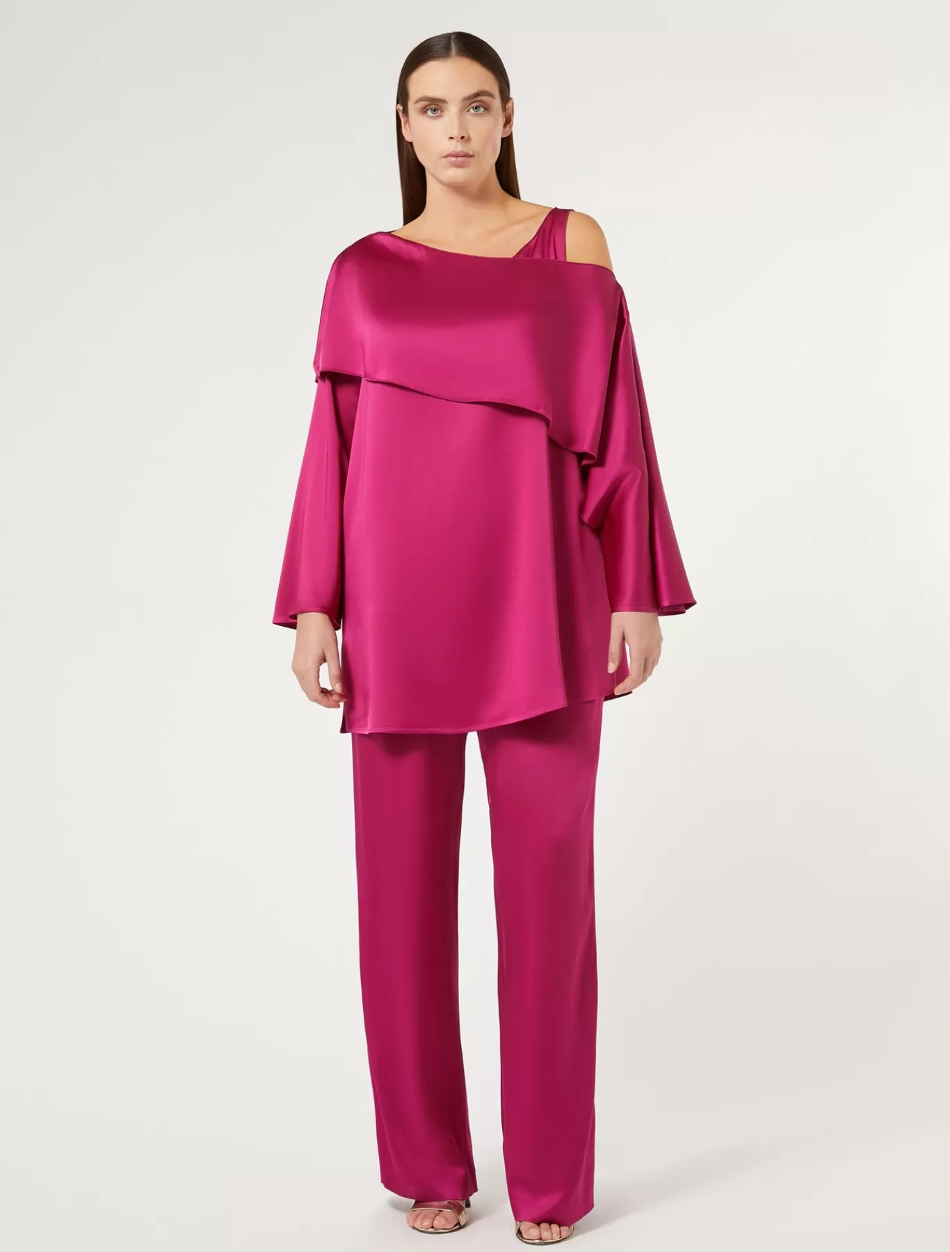 Marina Rinaldi Pantalons Et Jupes | Collection Elegante>Pantalon en envers satin brillant FRAMBOISE