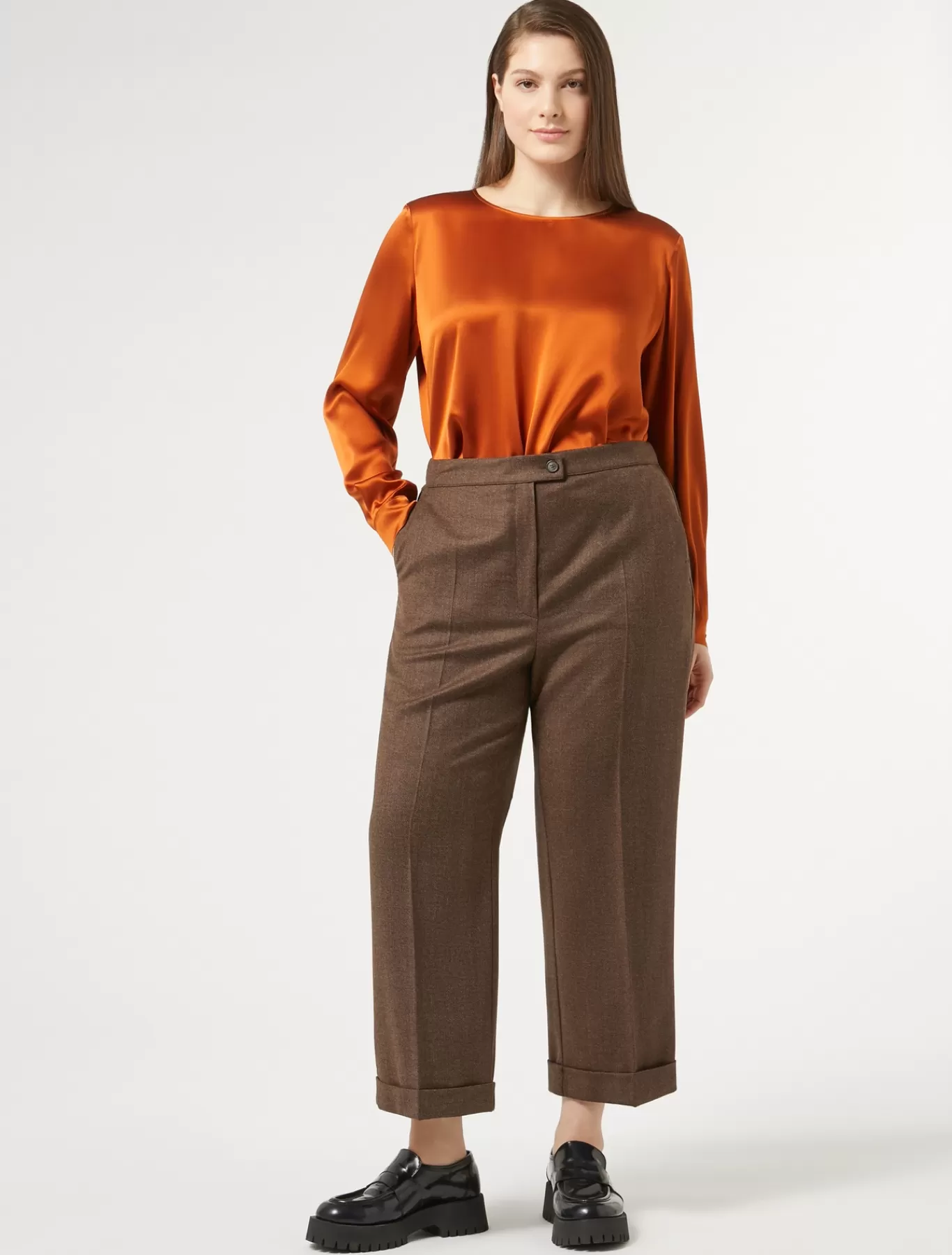 Marina Rinaldi Pantalons & Jeans | Pantalons & Jeans>Pantalon en flanelle de laine BRUN