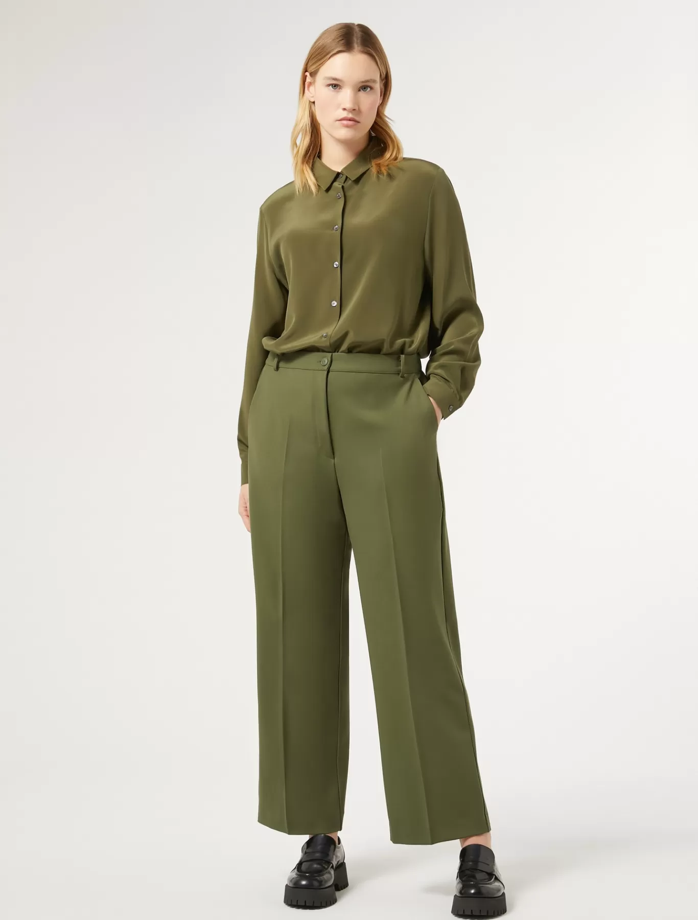 Marina Rinaldi Pantalons & Jeans | Pantalons & Jeans>Pantalon en gabardine de laine VERT