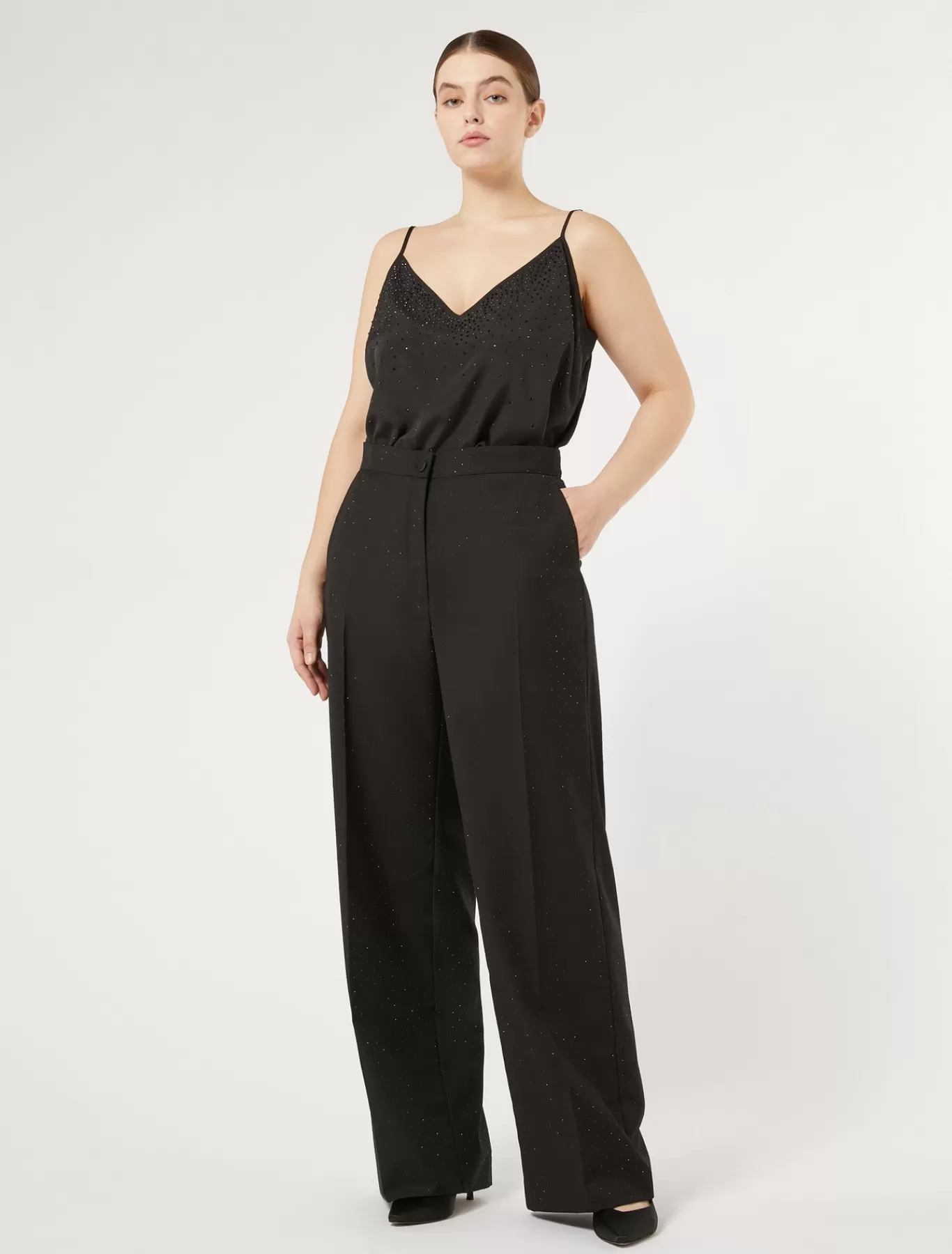 Marina Rinaldi Pantalons Et Jupes | Collection Elegante>Pantalon en levantine avec strass NOIR