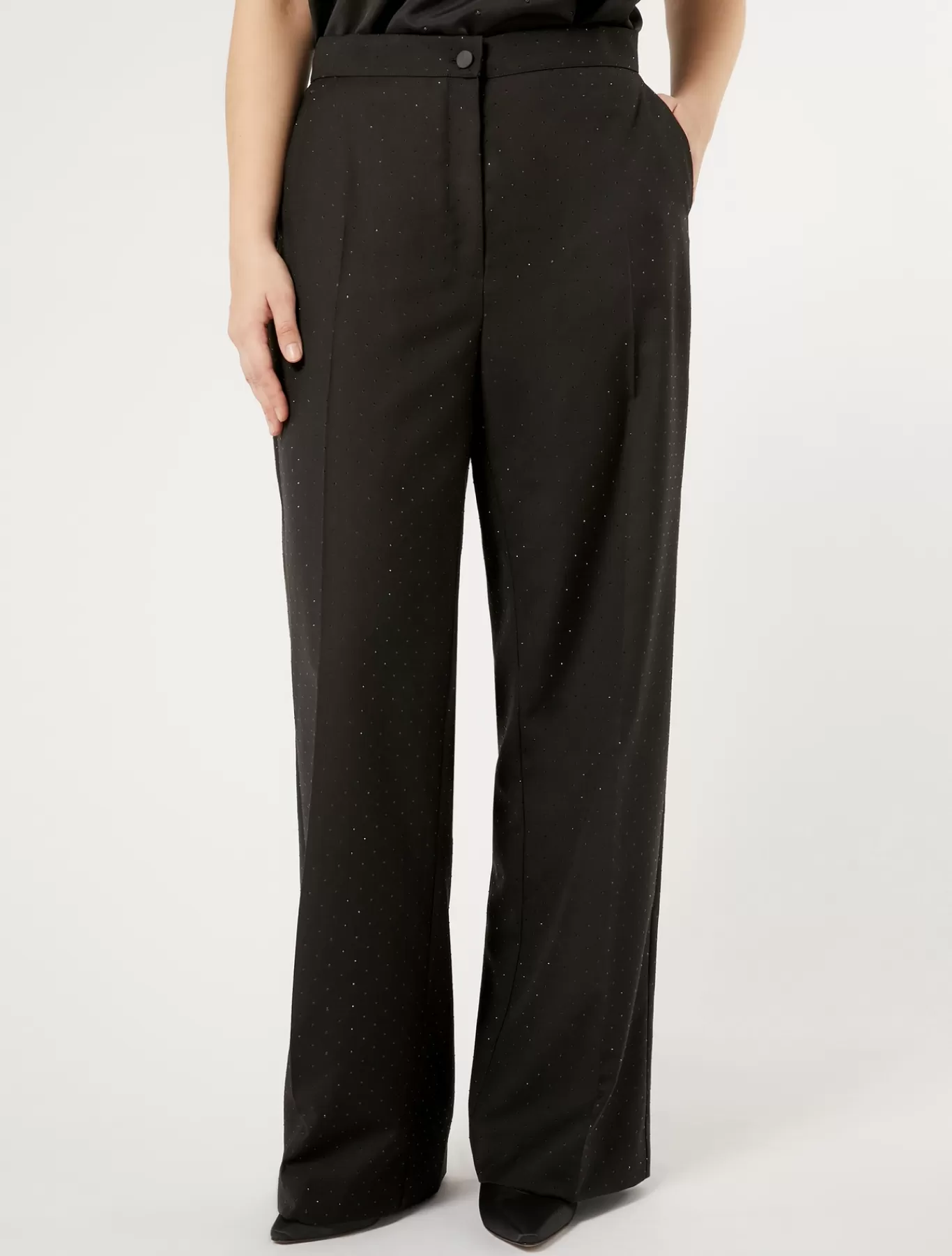 Marina Rinaldi Pantalons Et Jupes | Collection Elegante>Pantalon en levantine avec strass NOIR