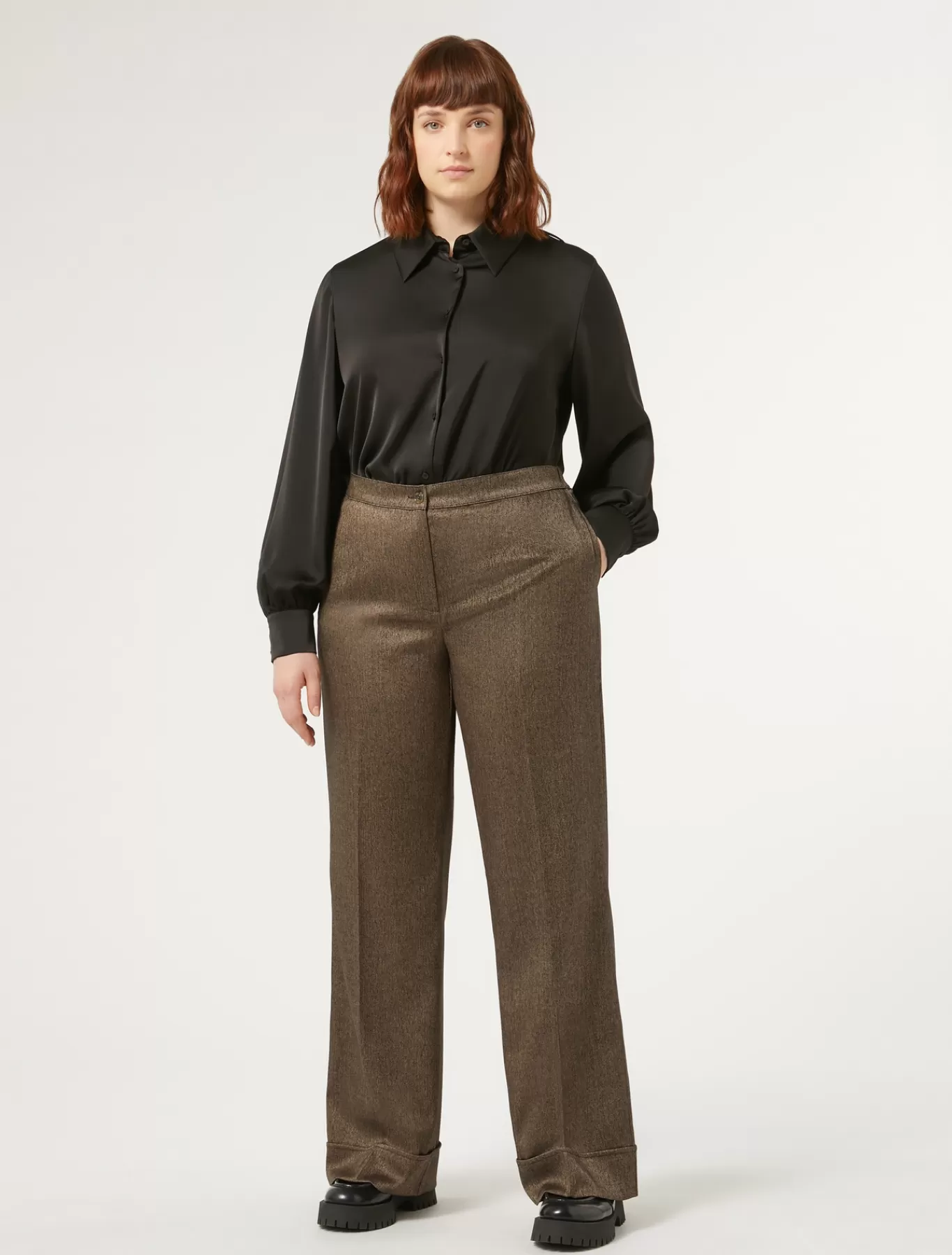 Marina Rinaldi Pantalons & Jeans | Pantalons & Jeans>Pantalon en tissu teint en fil et viscose MARRONFONCE