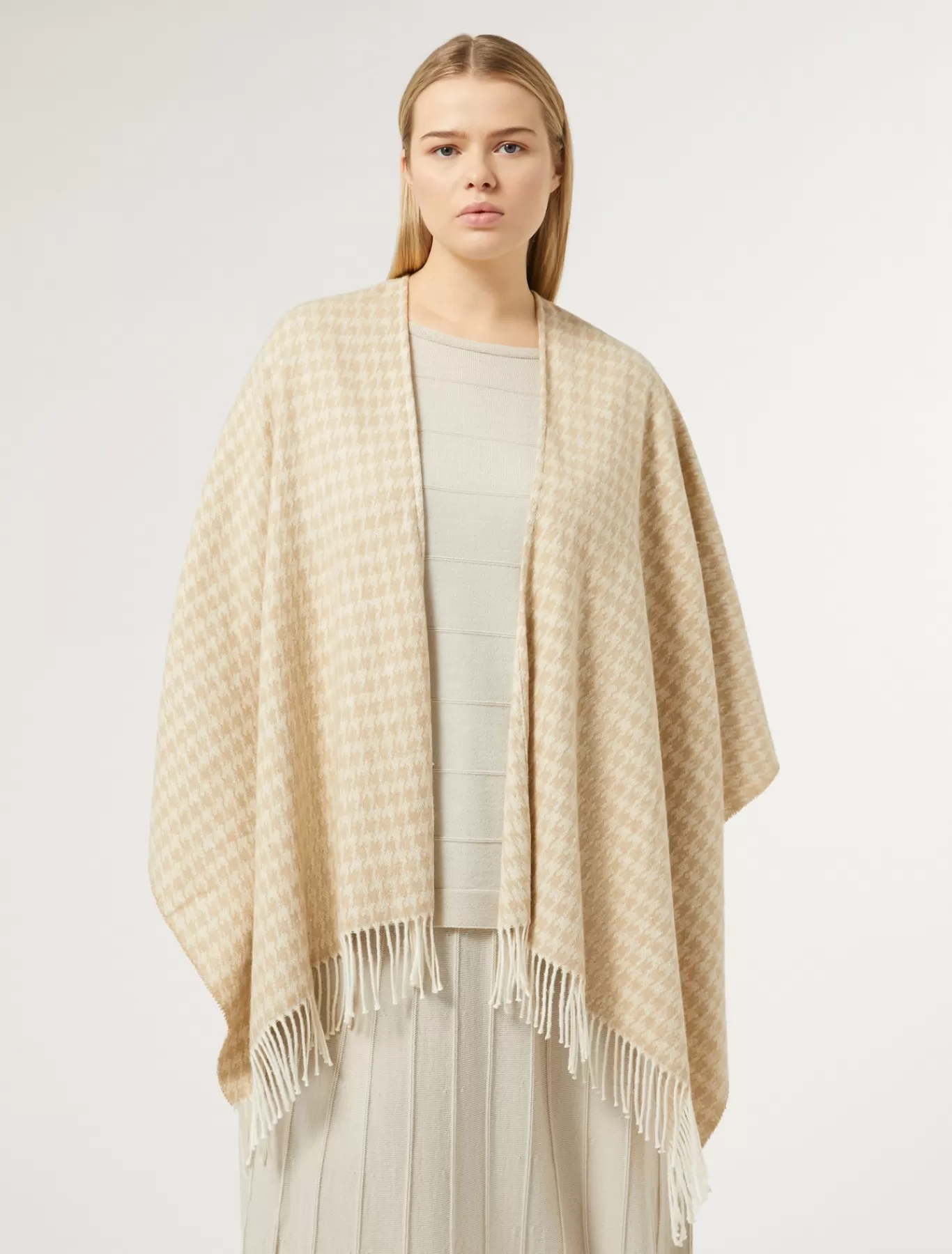 Marina Rinaldi Accessoires | Accessoires>Poncho en tissu teint en fil BEIGE