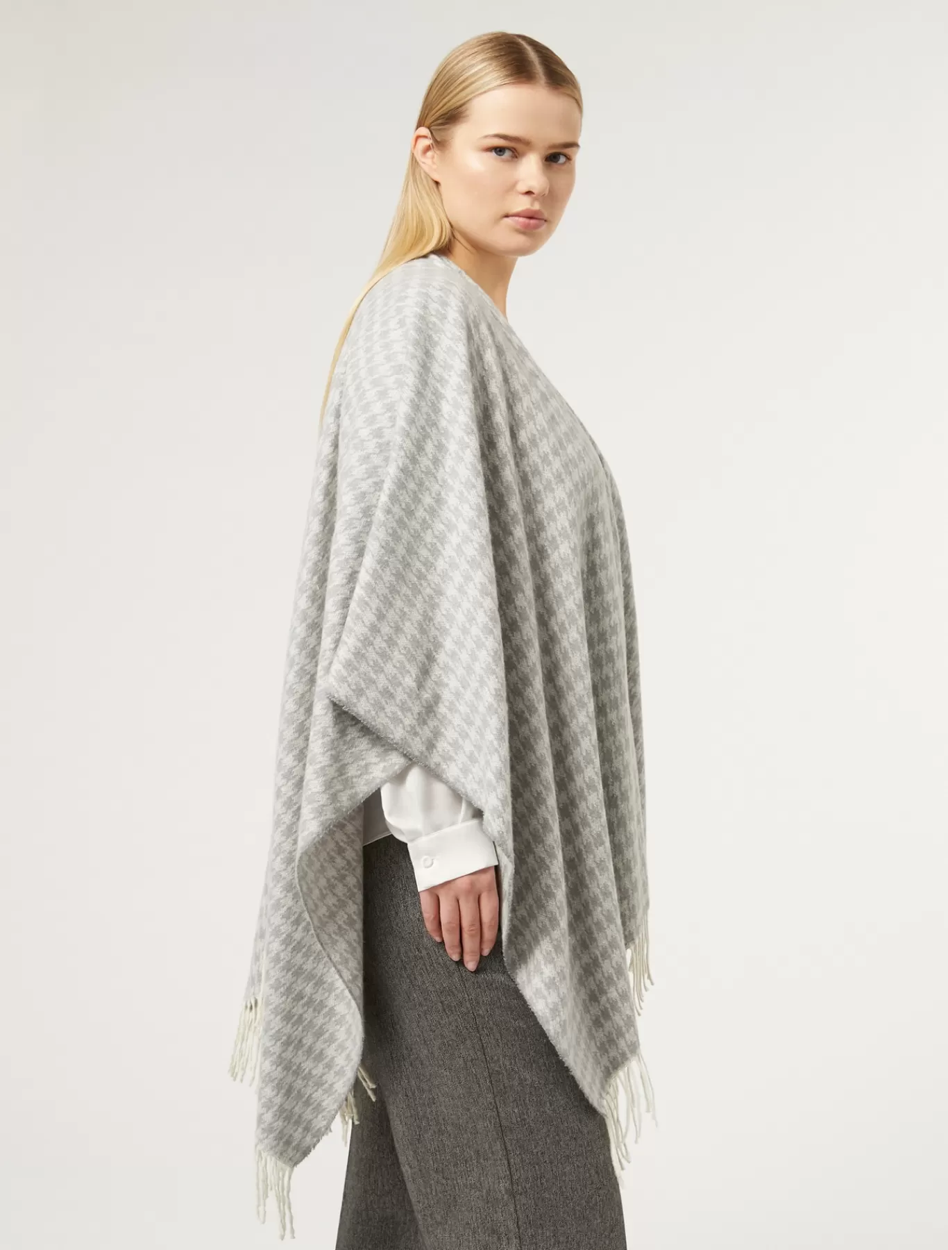 Marina Rinaldi Accessoires | Accessoires>Poncho en tissu teint en fil GRISMOYEN