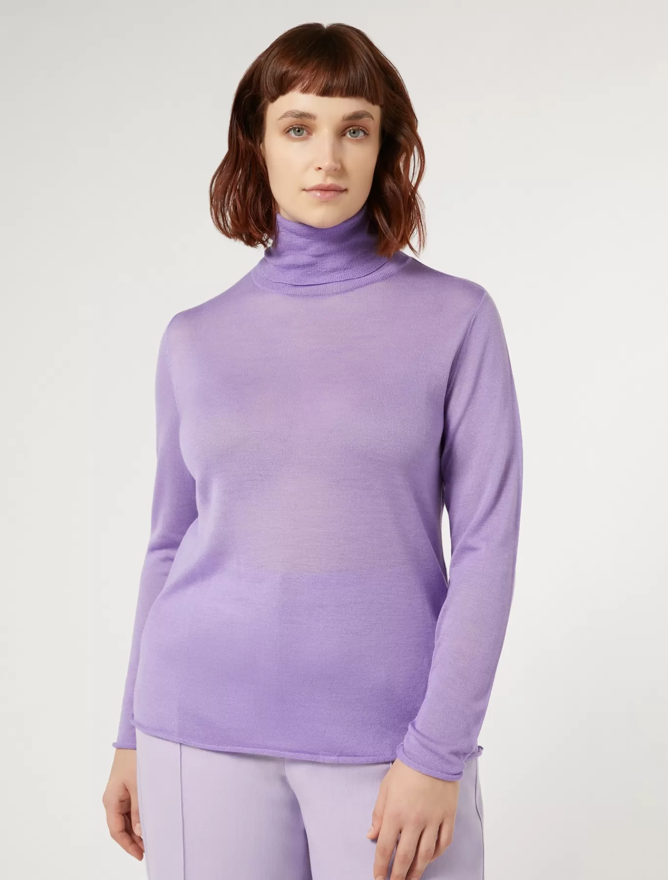 Marina Rinaldi Pulls | Pulls>Pull à col roulé en soie et cachemire LILAS