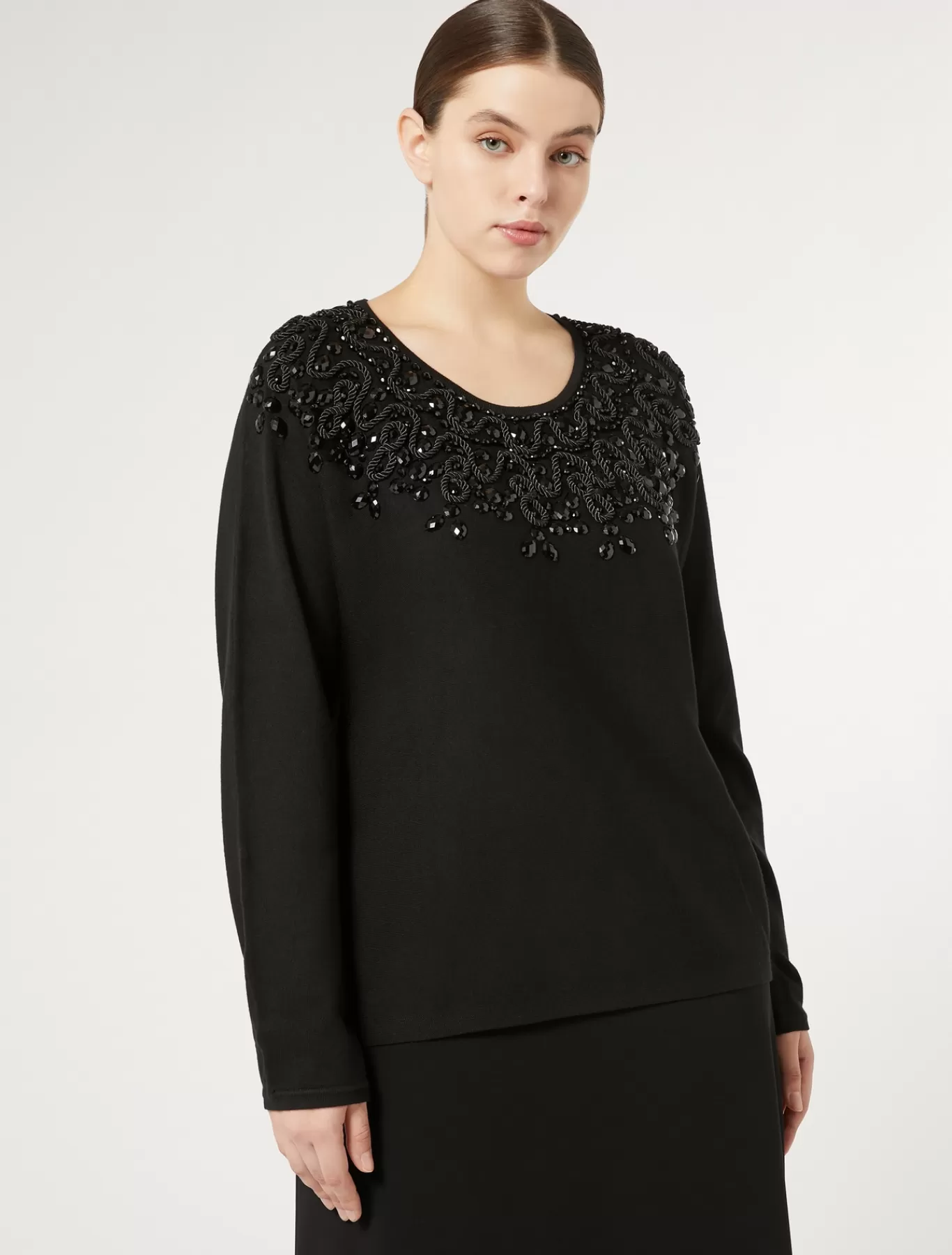 Marina Rinaldi Vestes | Pulls>Pull en viscose avec broderie NOIR