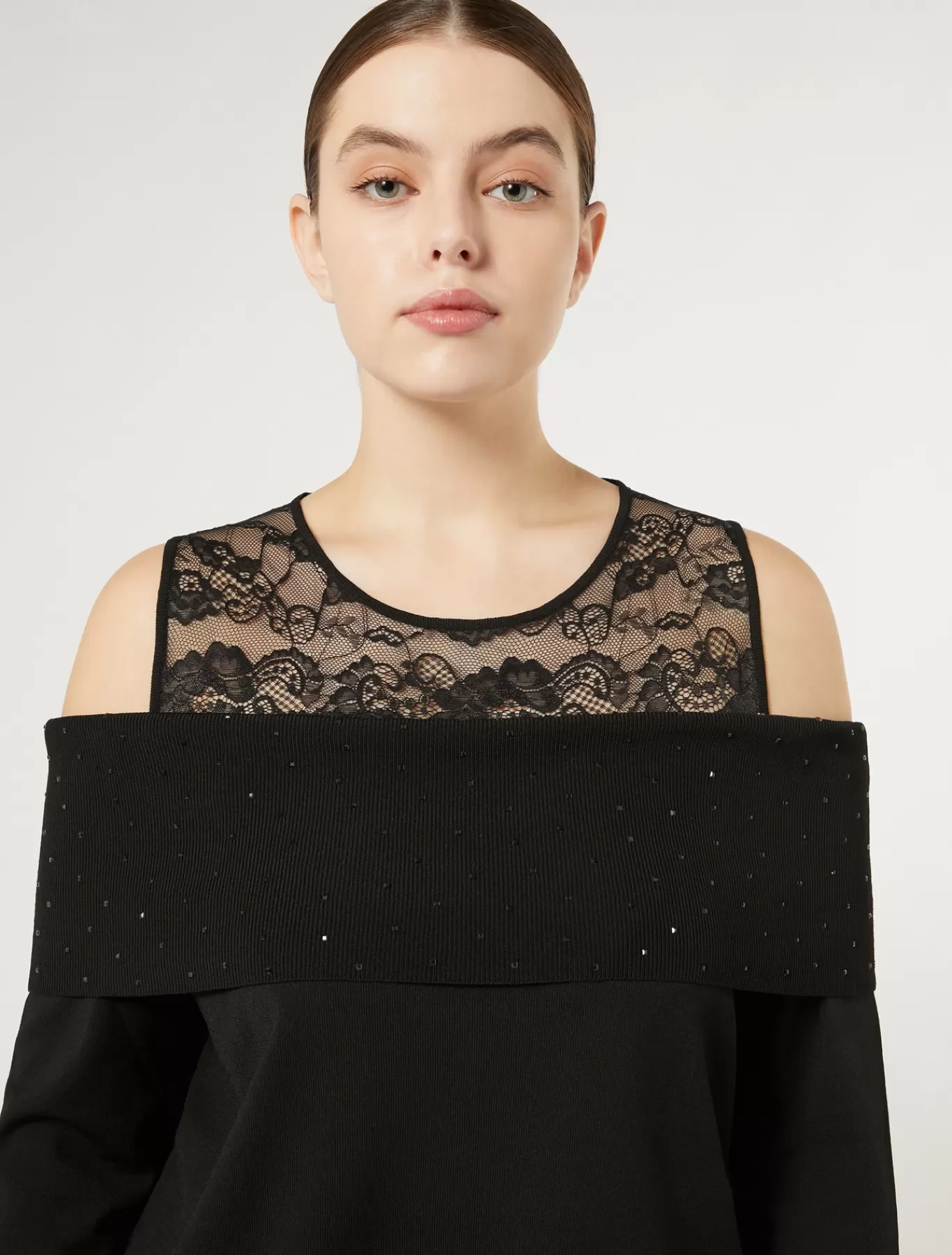 Marina Rinaldi Vestes | Pulls>Pull en viscose avec broderie NOIR