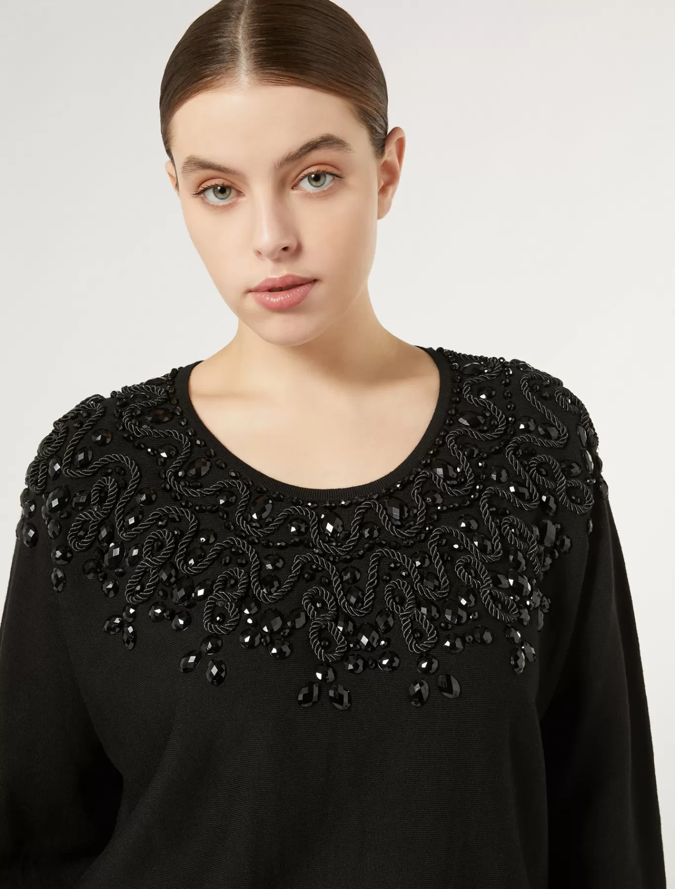 Marina Rinaldi Vestes | Pulls>Pull en viscose avec broderie NOIR