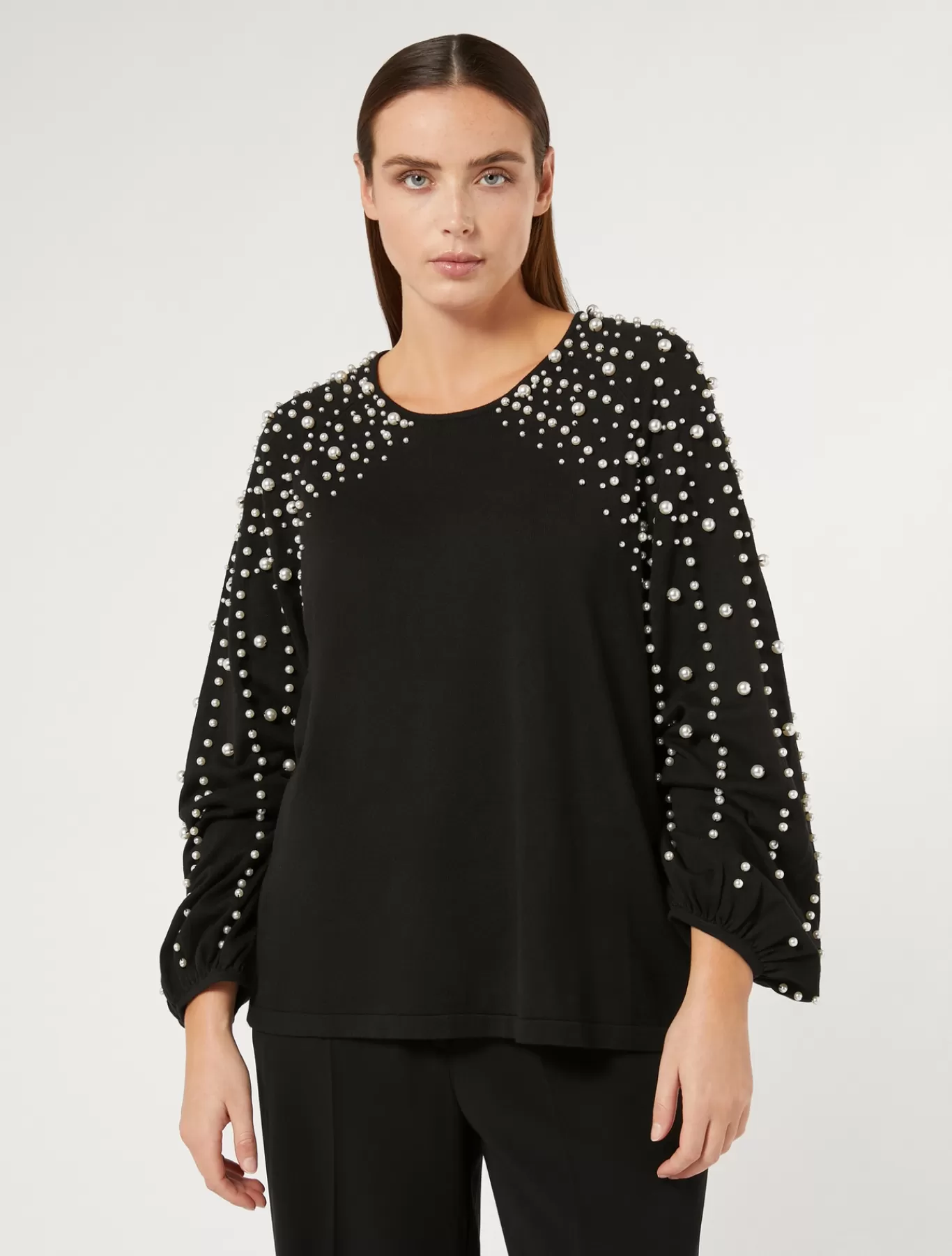 Marina Rinaldi Vestes | Pulls>Pull en viscose stretch avec perles NOIR