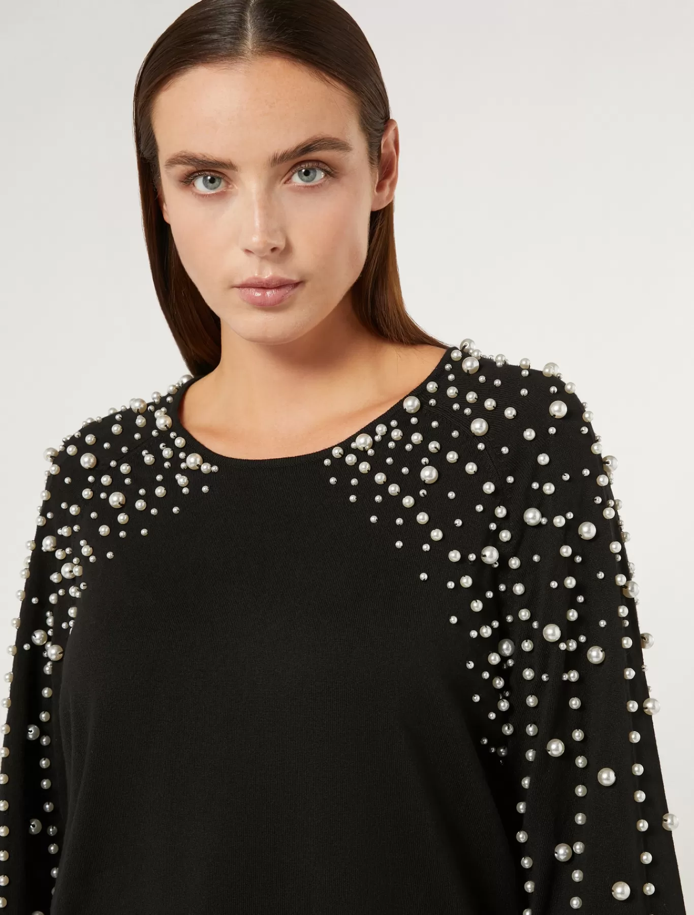 Marina Rinaldi Vestes | Pulls>Pull en viscose stretch avec perles NOIR