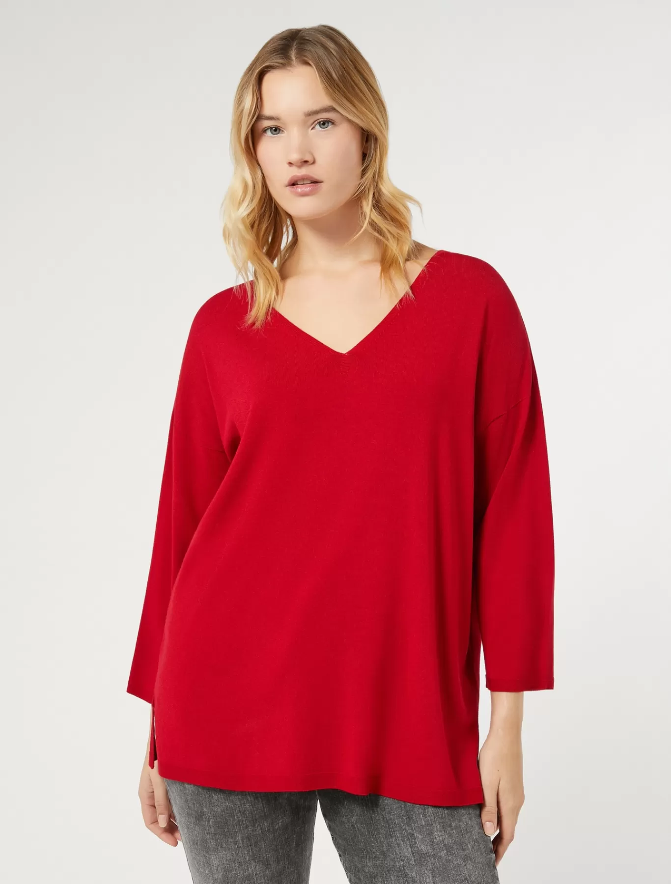 Marina Rinaldi Pulls | Pulls>Pull en viscose stretch crêpe ROUGE