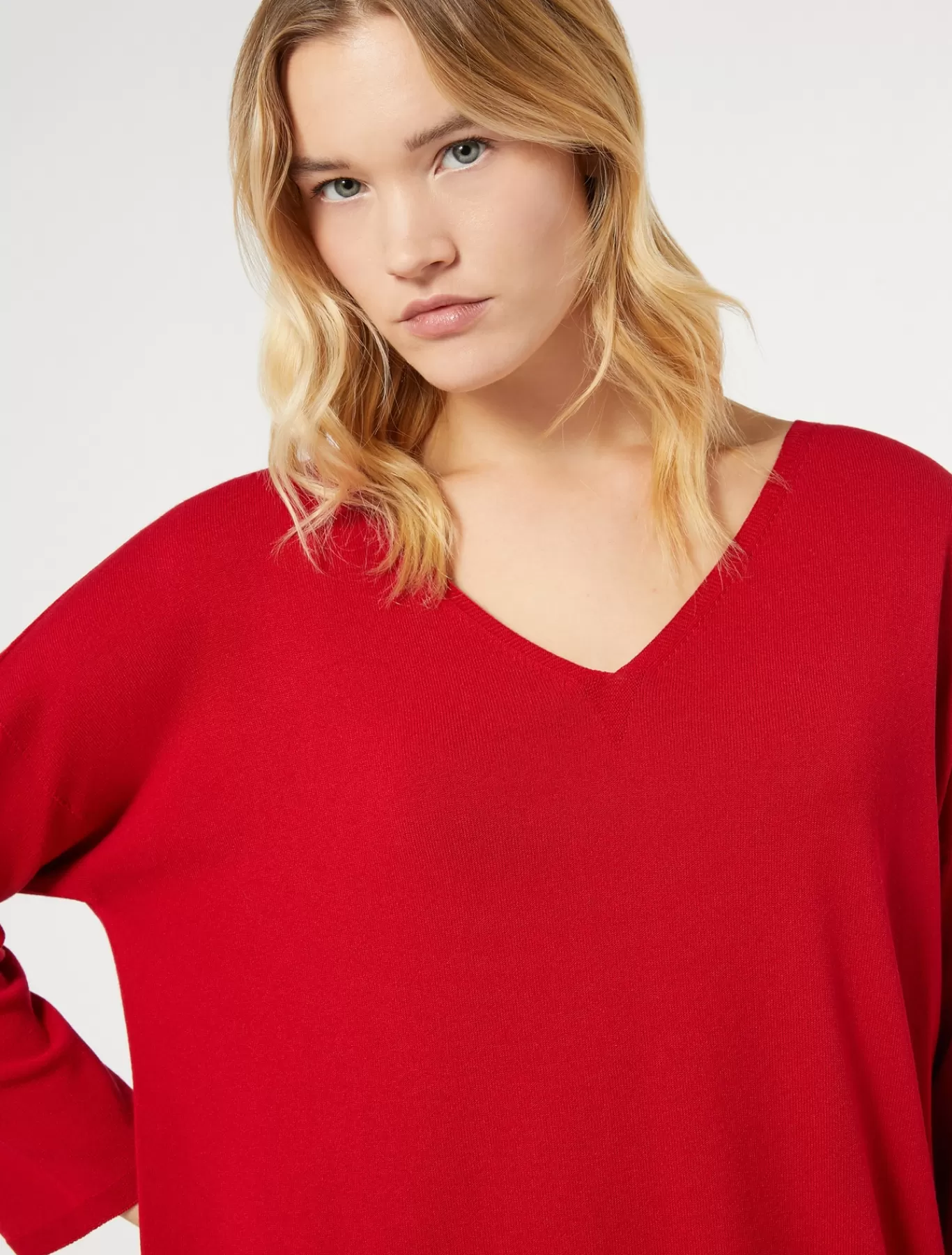 Marina Rinaldi Pulls | Pulls>Pull en viscose stretch crêpe ROUGE