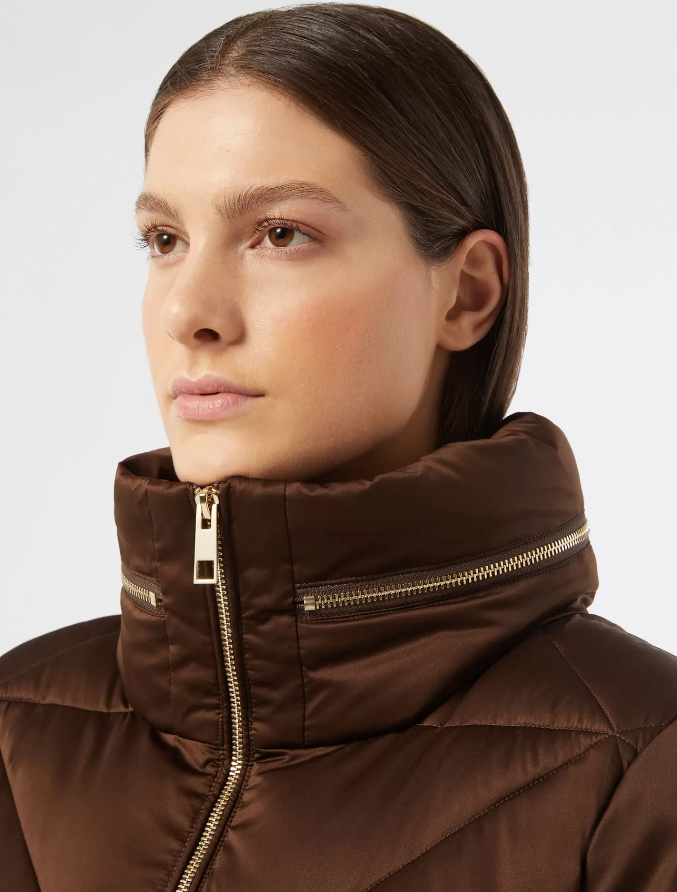 Marina Rinaldi Doudounes | Doudounes>Rembourré court en satin imperméable CHOCOLAT