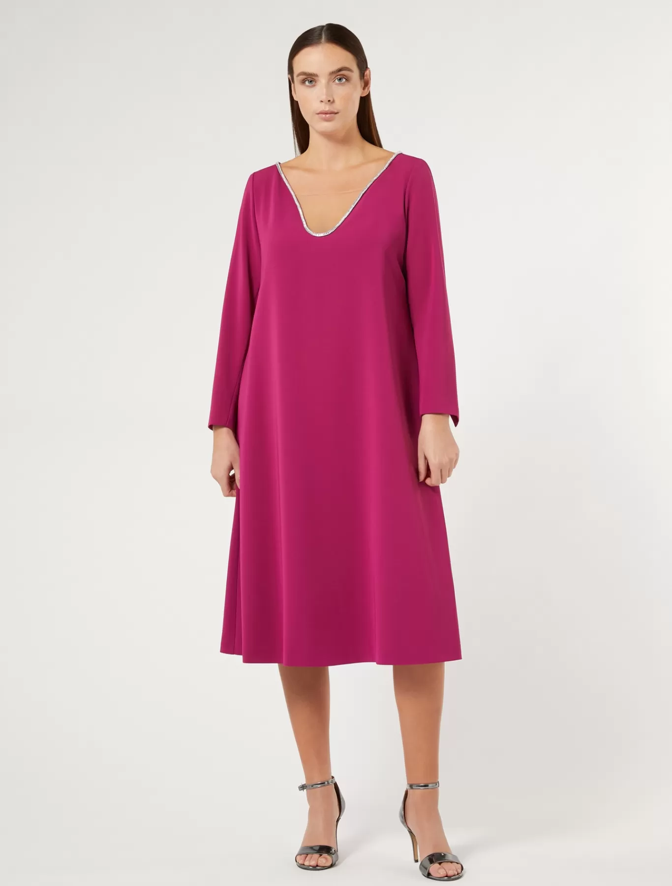 Marina Rinaldi Robes | Robes>Robe en cady triacétate FRAMBOISE