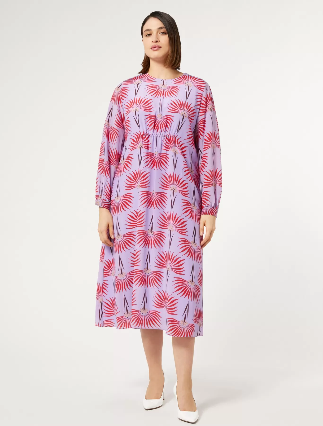 Marina Rinaldi Robes | Robes>Robe en crêpe de Chine de soie LILAS