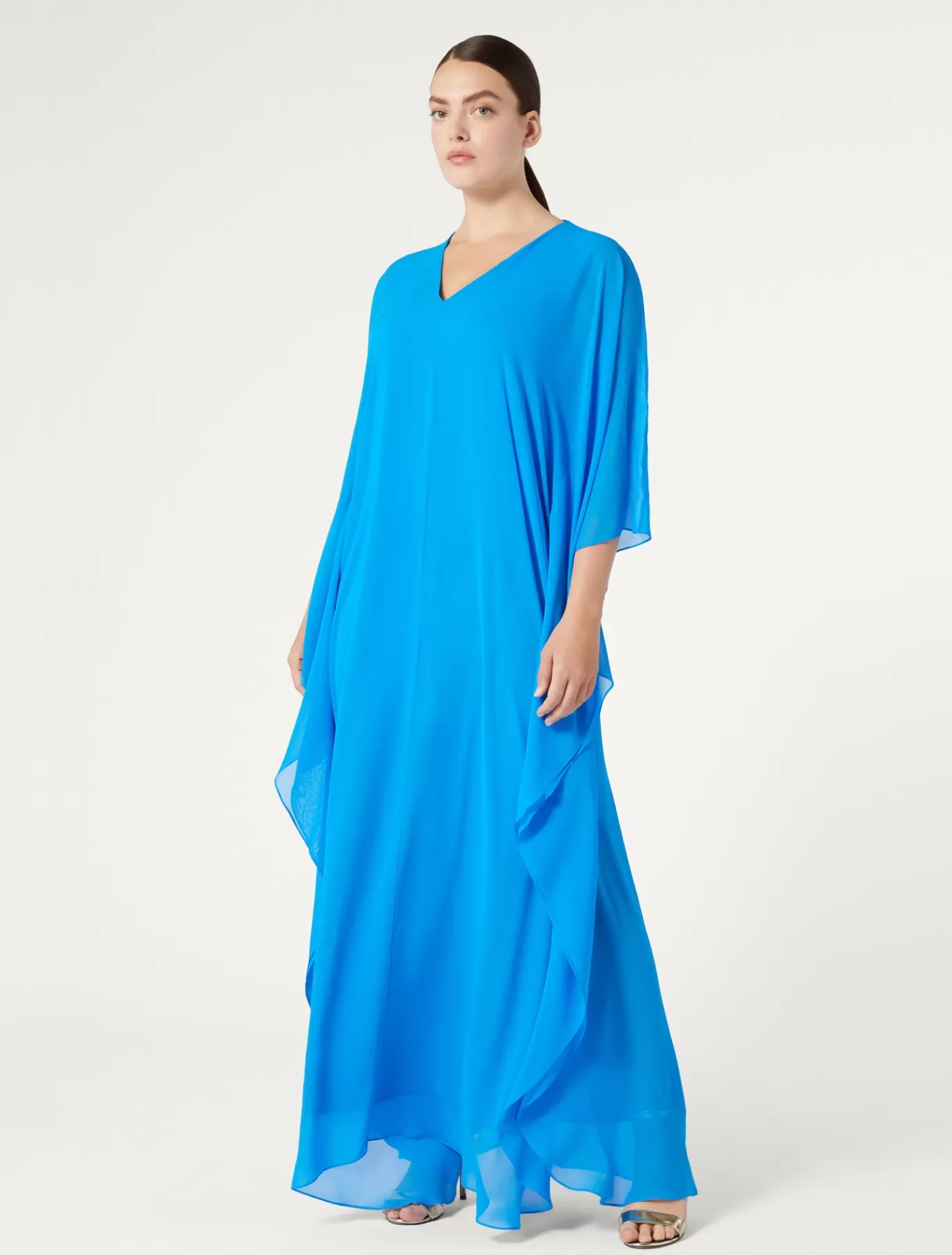 Marina Rinaldi Robes | Robes>Robe en georgette de soie BLEUET