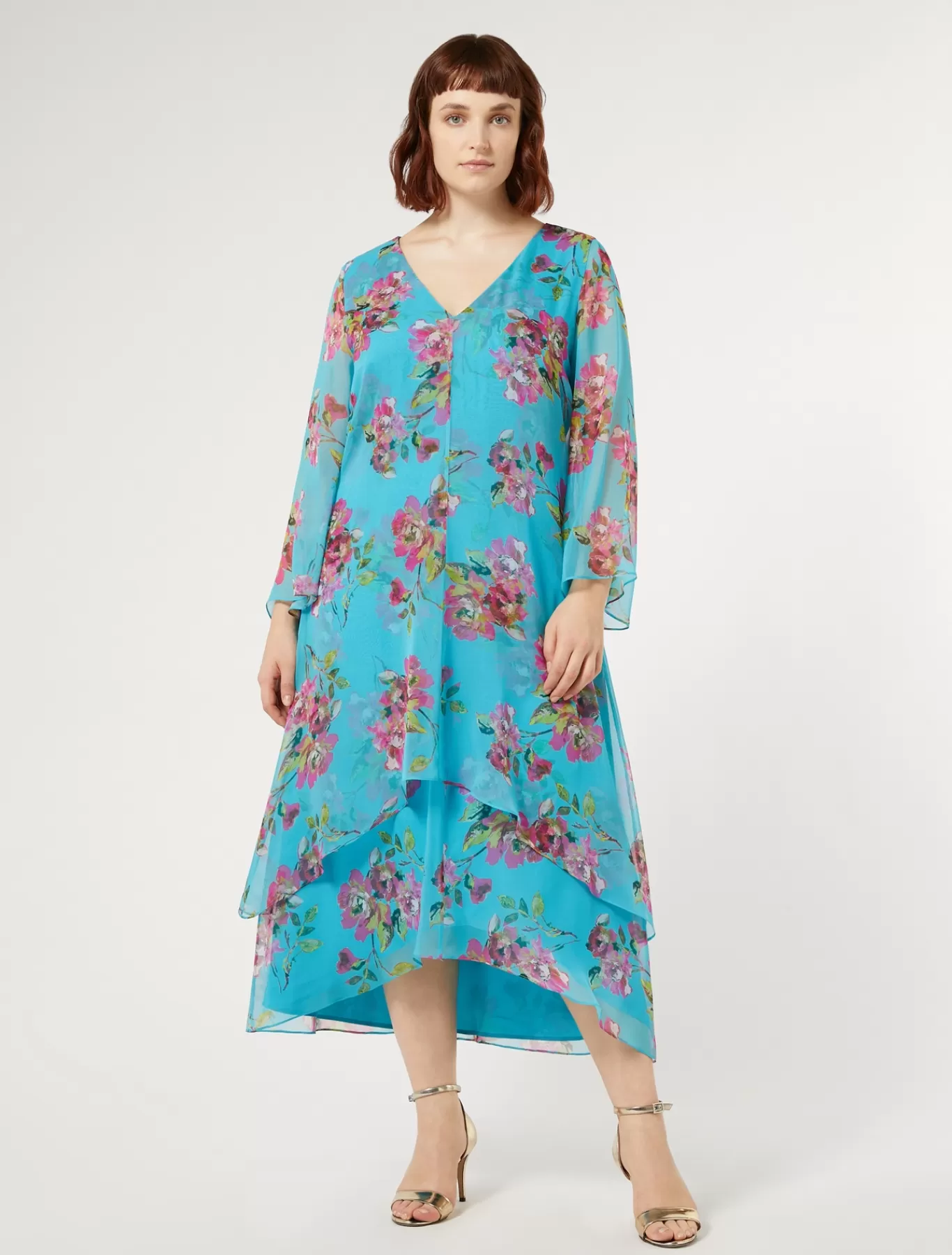 Marina Rinaldi Robes | Robes>Robe en georgette de soie TURQUOISE