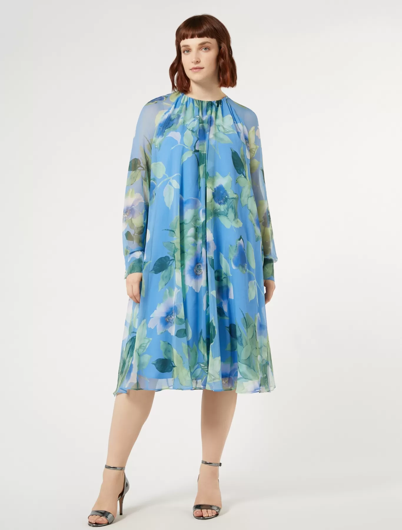 Marina Rinaldi Robes | Robes>Robe en georgette de soie AZURE