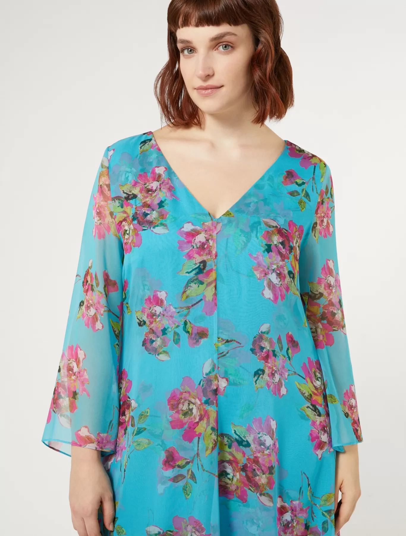 Marina Rinaldi Robes | Robes>Robe en georgette de soie TURQUOISE