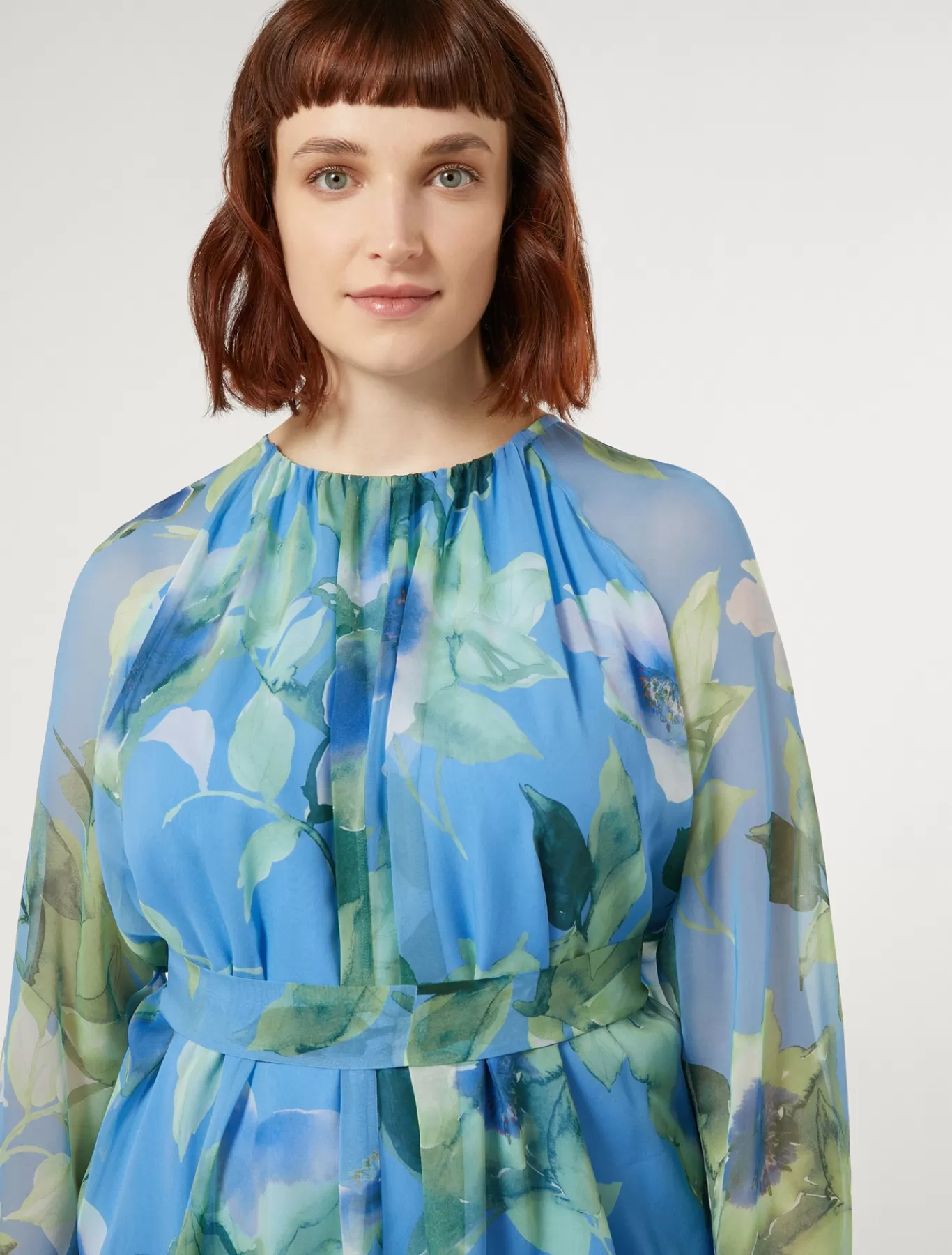 Marina Rinaldi Robes | Robes>Robe en georgette de soie AZURE