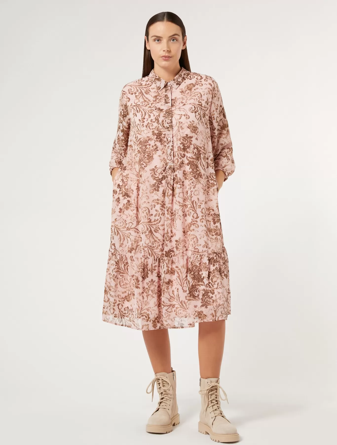 Marina Rinaldi Robes | Robes>Robe en georgette imprimée VIEUXROSE