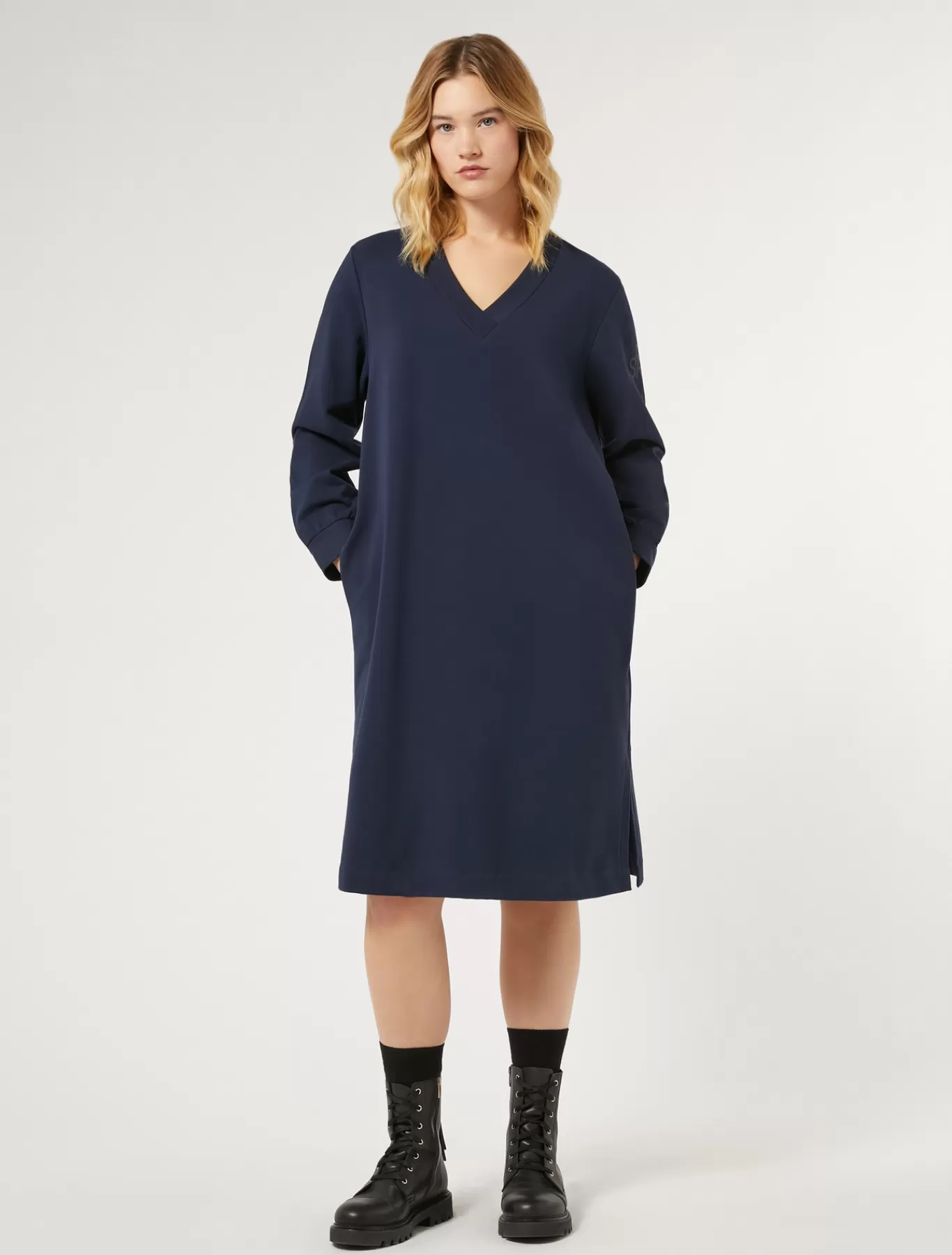 Marina Rinaldi Robes | Robes>Robe en molleton de coton stretch BLEU