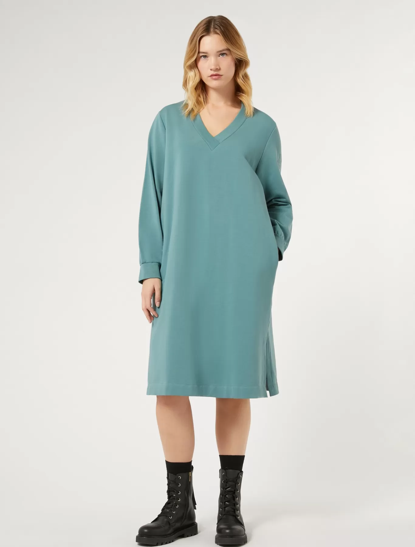 Marina Rinaldi Robes | Robes>Robe en molleton de coton stretch VERTSAUGE