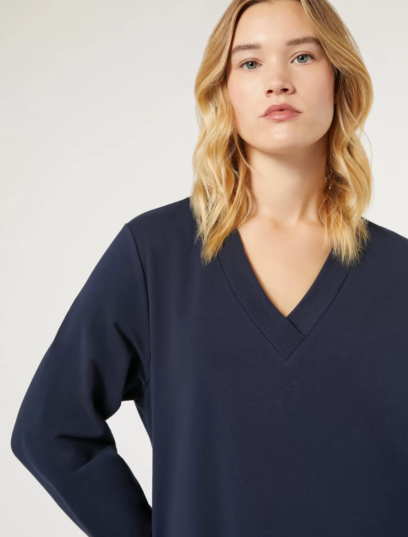 Marina Rinaldi Robes | Robes>Robe en molleton de coton stretch BLEU