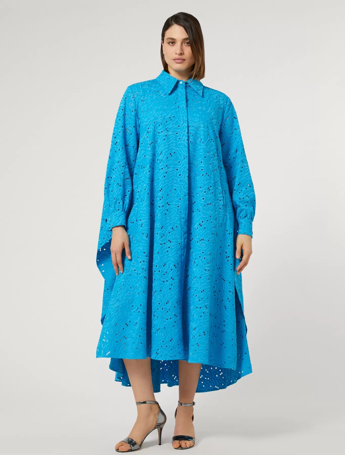 Marina Rinaldi Robes | Robes>Robe en popeline et dentelle sangallo TURQUOISE