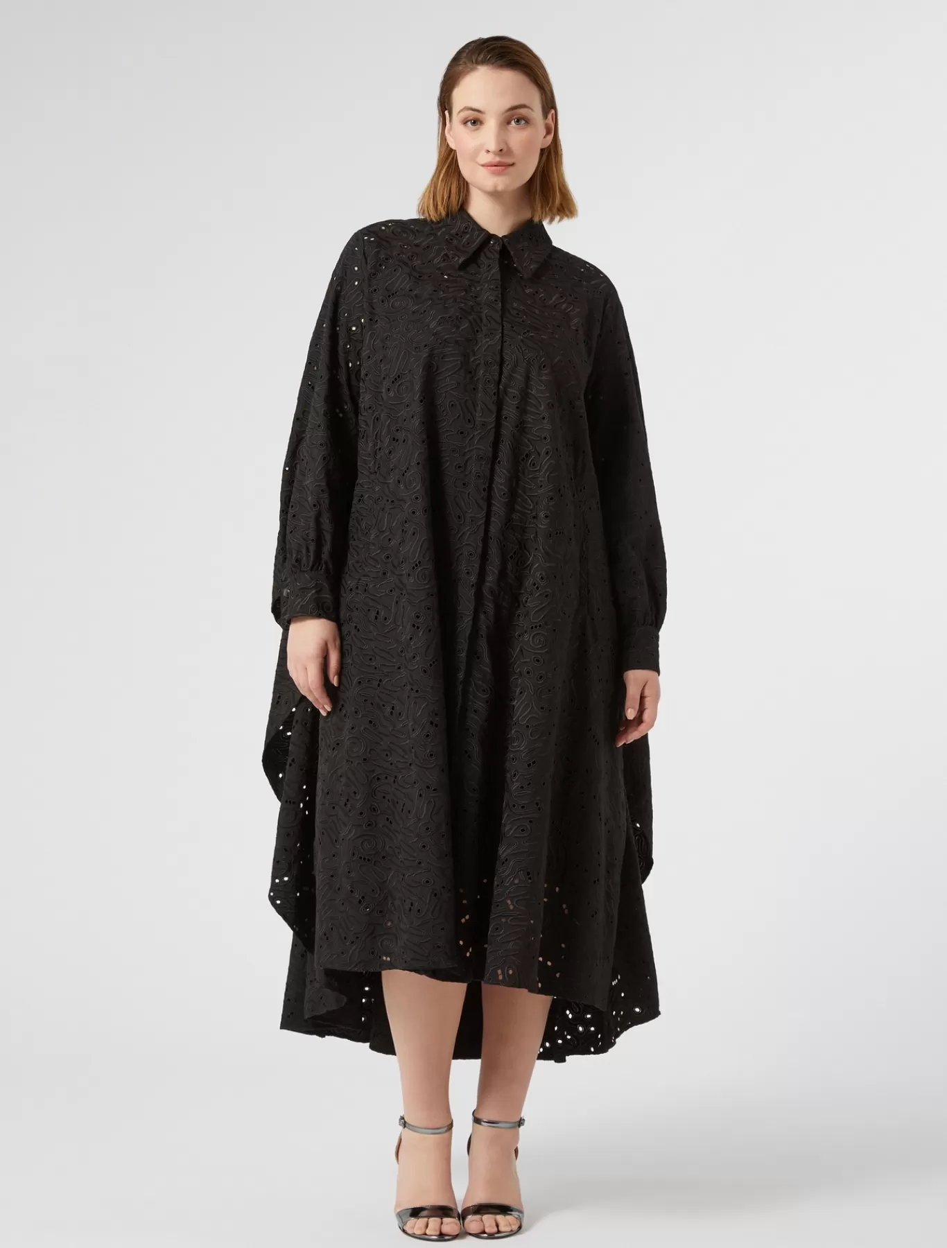 Marina Rinaldi Robes | Robes>Robe en popeline et dentelle sangallo NOIR