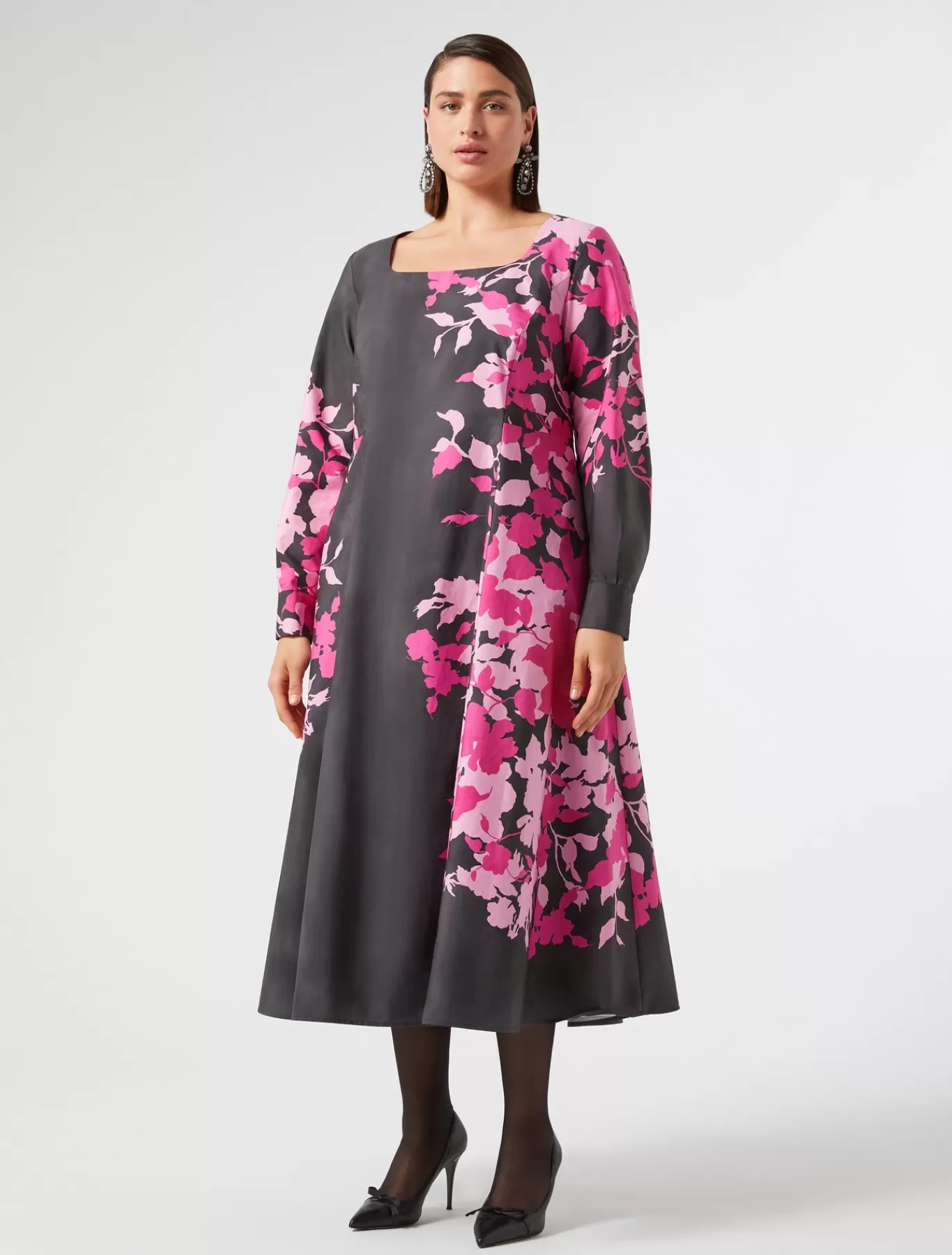 Marina Rinaldi Robes | Robes>Robe en popeline imprimée NOIR