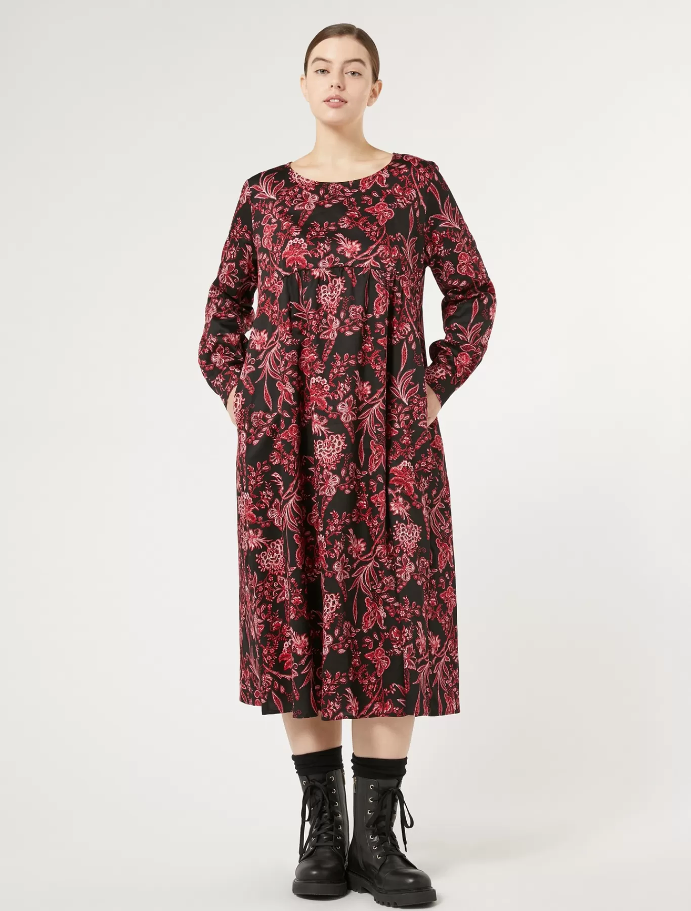 Marina Rinaldi Robes | Robes>Robe en popeline imprimée NOIR