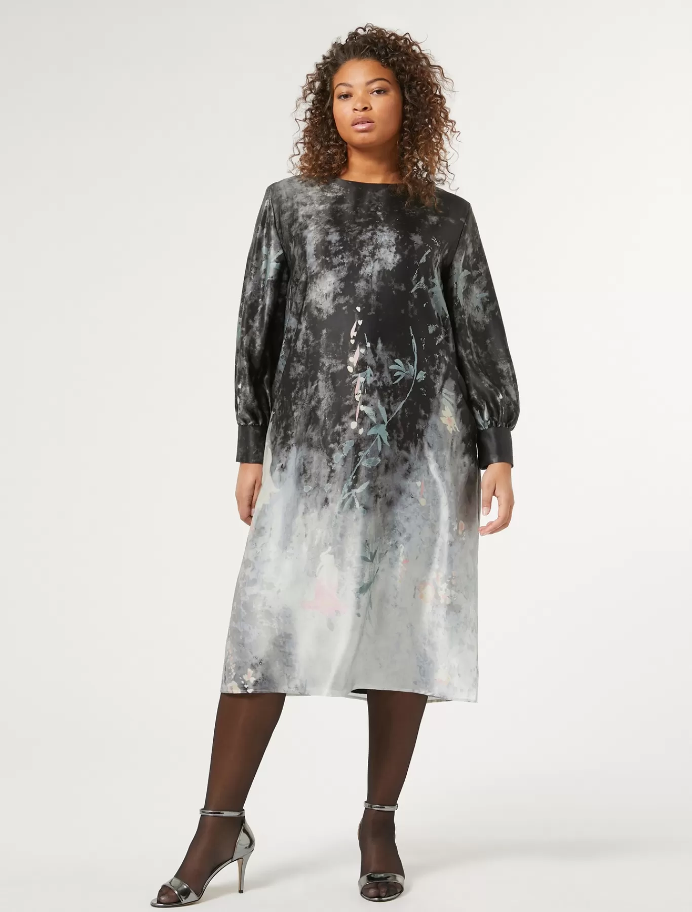 Marina Rinaldi Robes | Robes>Robe en satin de soie GRISFONCE