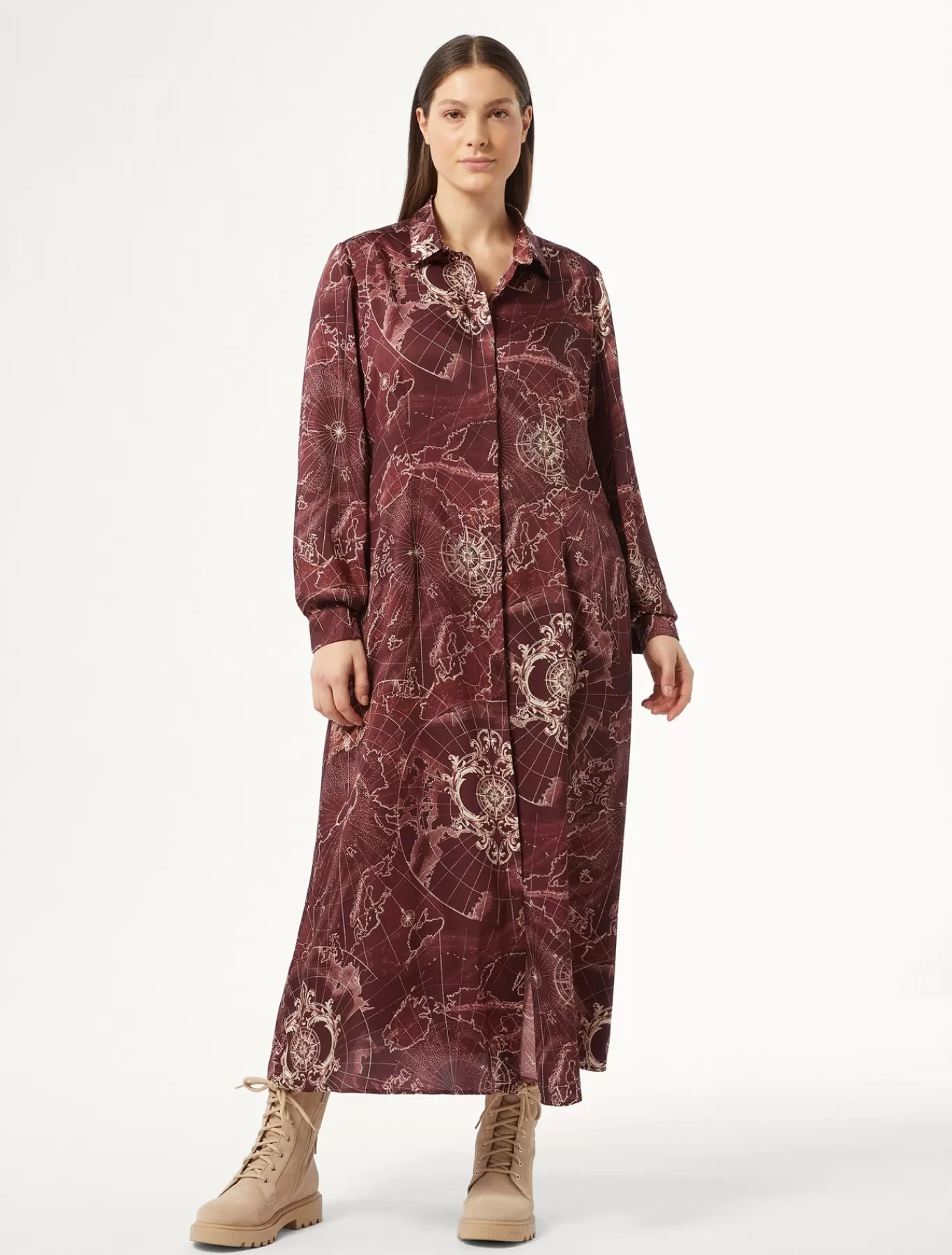 Marina Rinaldi Robes | Robes>Robe en sergé imprimé BORDEAUX