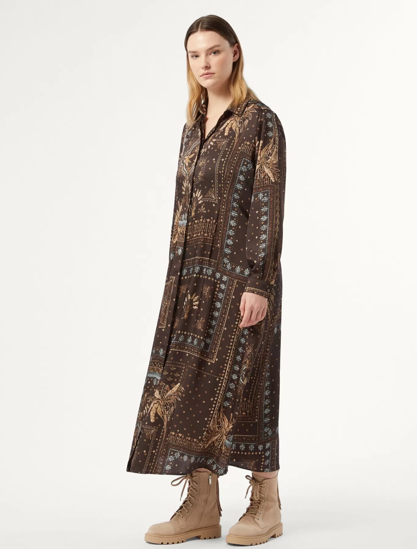 Marina Rinaldi Robes | Robes>Robe en sergé imprimé BRUNBORDEAUX