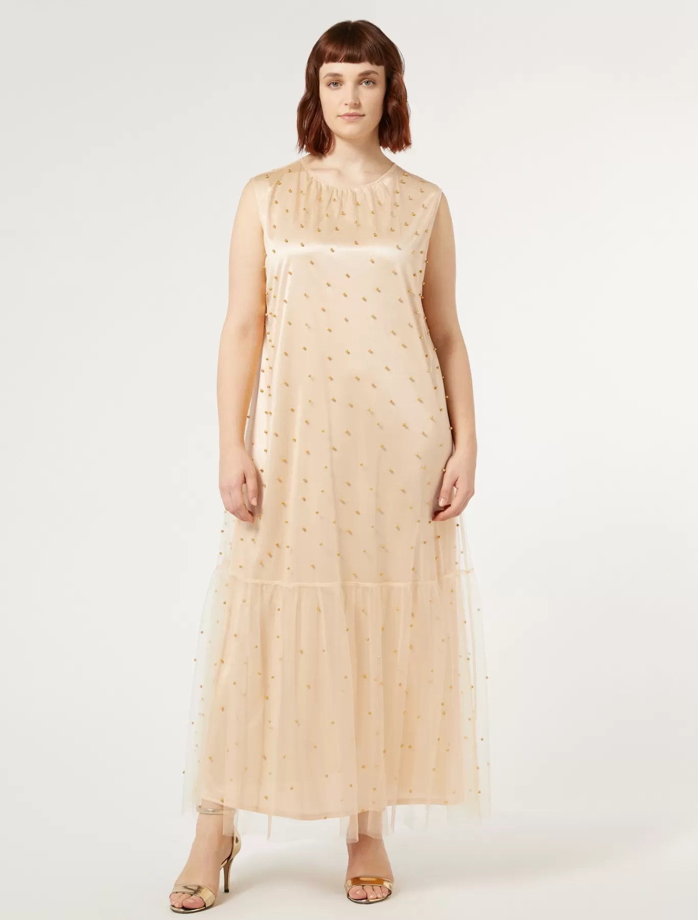 Marina Rinaldi Robes | Robes>Robe en tulle avec broderie JAUNEPALE