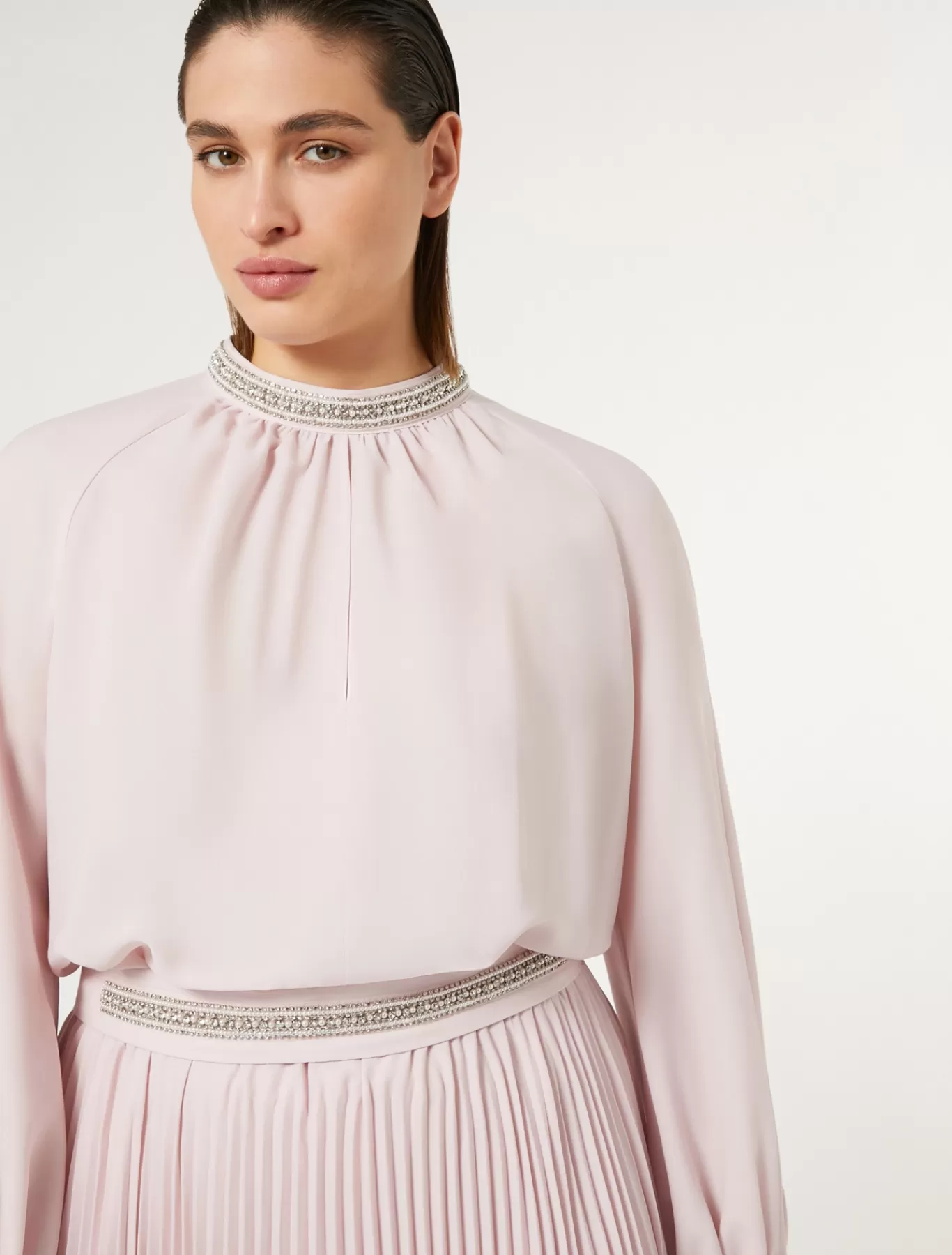 Marina Rinaldi Robes | Robes>Robe longue en crêpe avec broderies ROSE