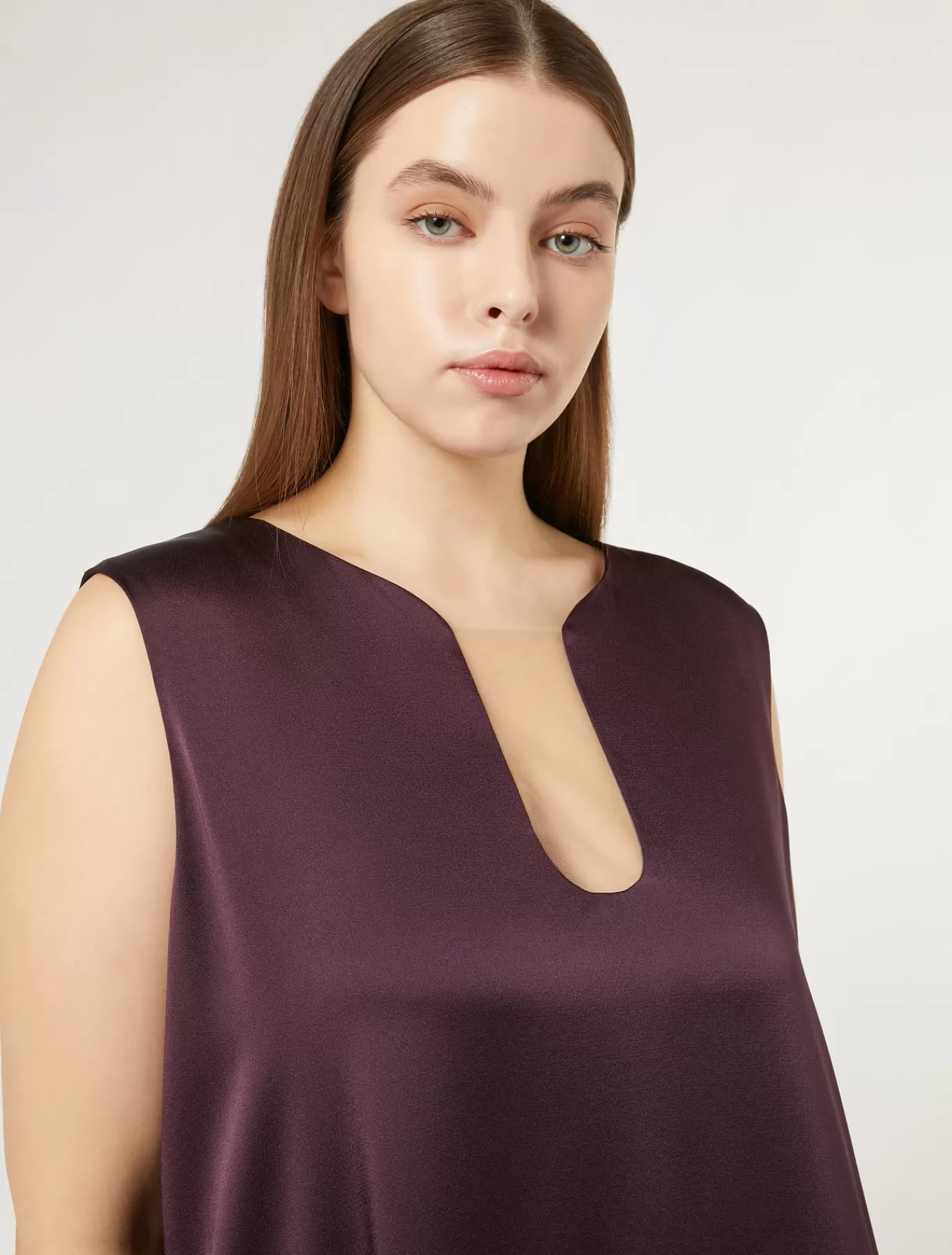 Marina Rinaldi Robes | Robes>Robe longue en crêpe envers satin BORDEAUX